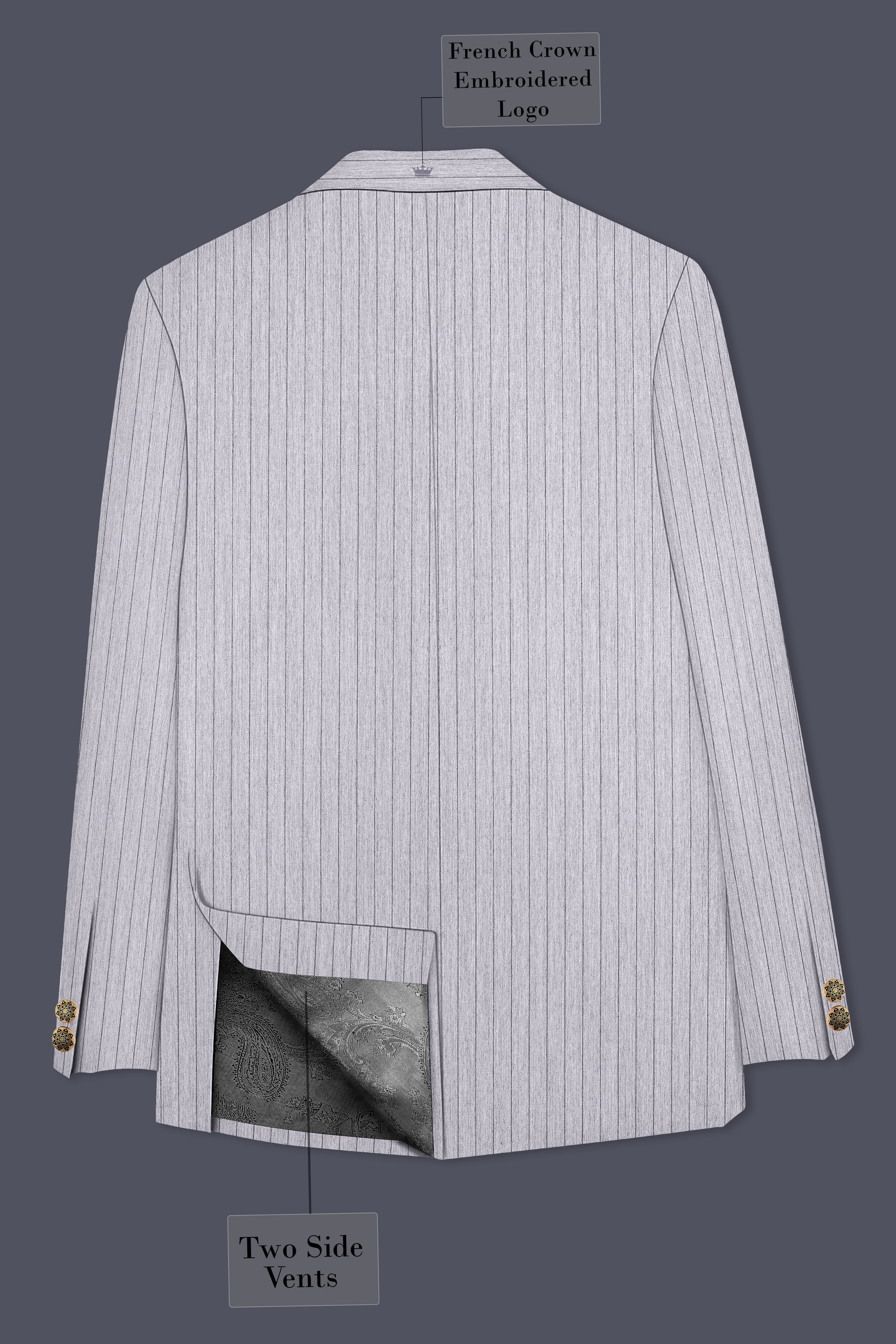 Grisvoro-Sterling Gray Pin Striped Wool Rich Slight Stretch Cross Placket Bandhgala Suit