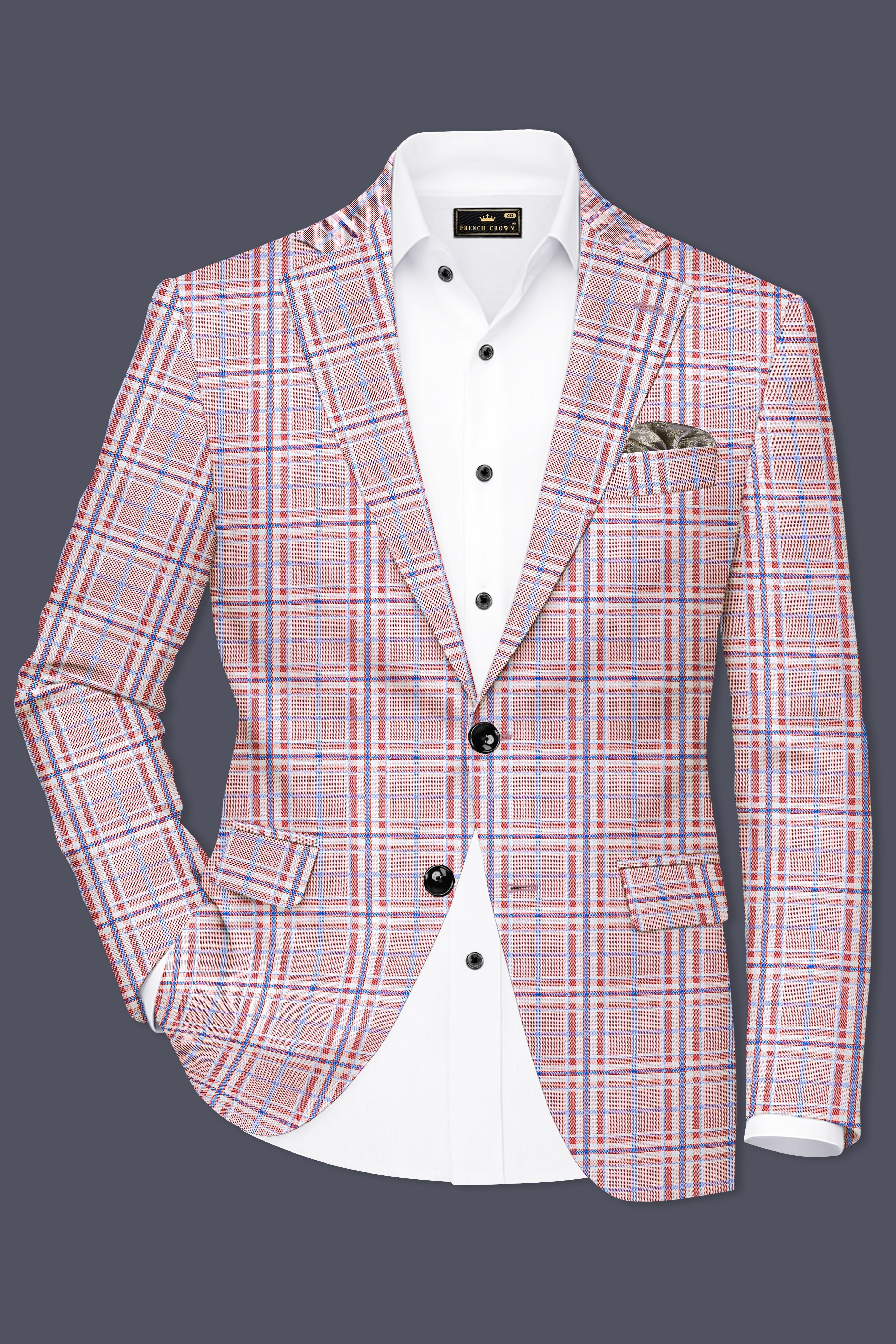 Velour-Turkish Rose Pink And Wild Blue Plaid Wool Rich Single Breasted Suit
