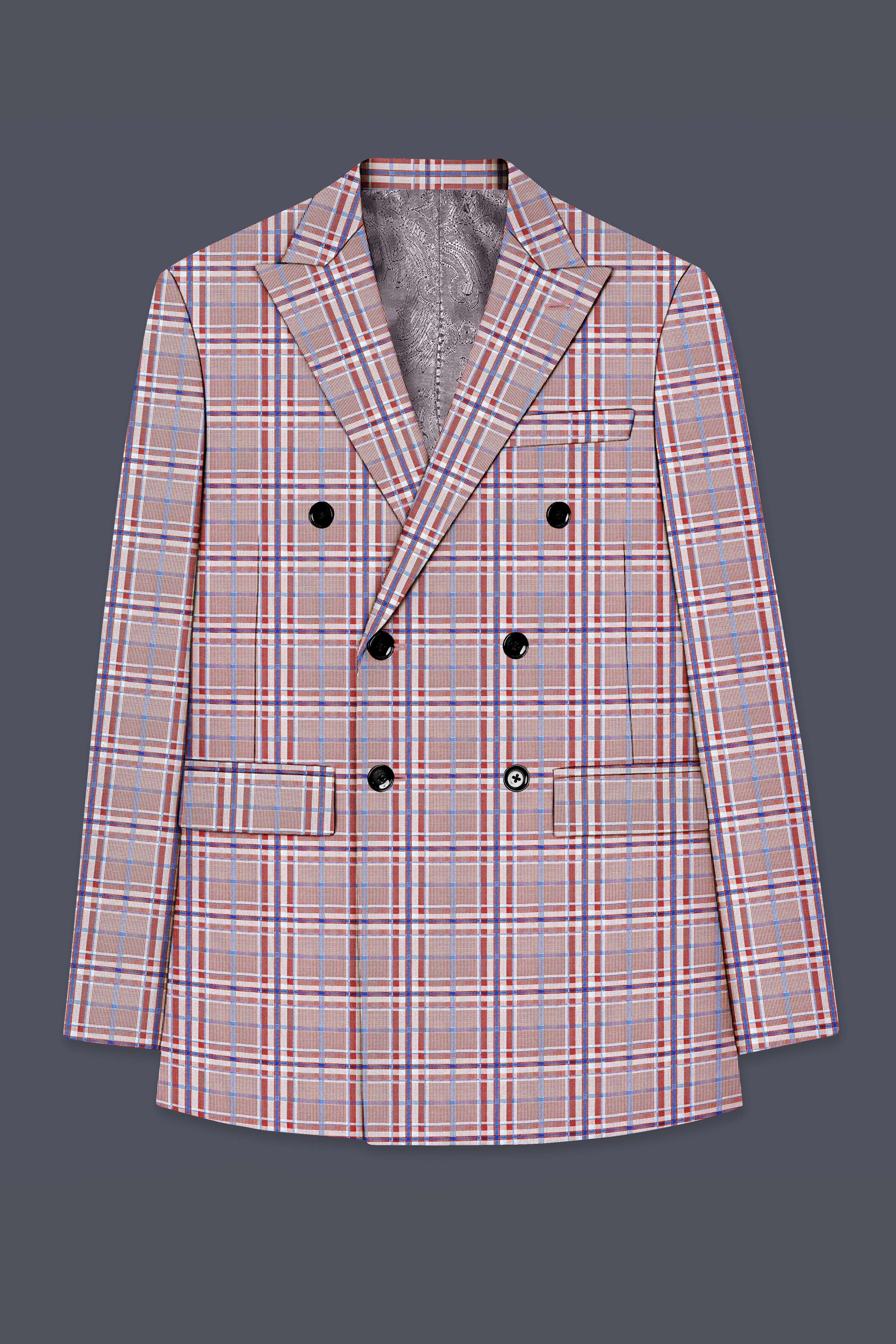 Velour-Turkish Rose Pink And Wild Blue Plaid Wool Rich Double Breasted Suit