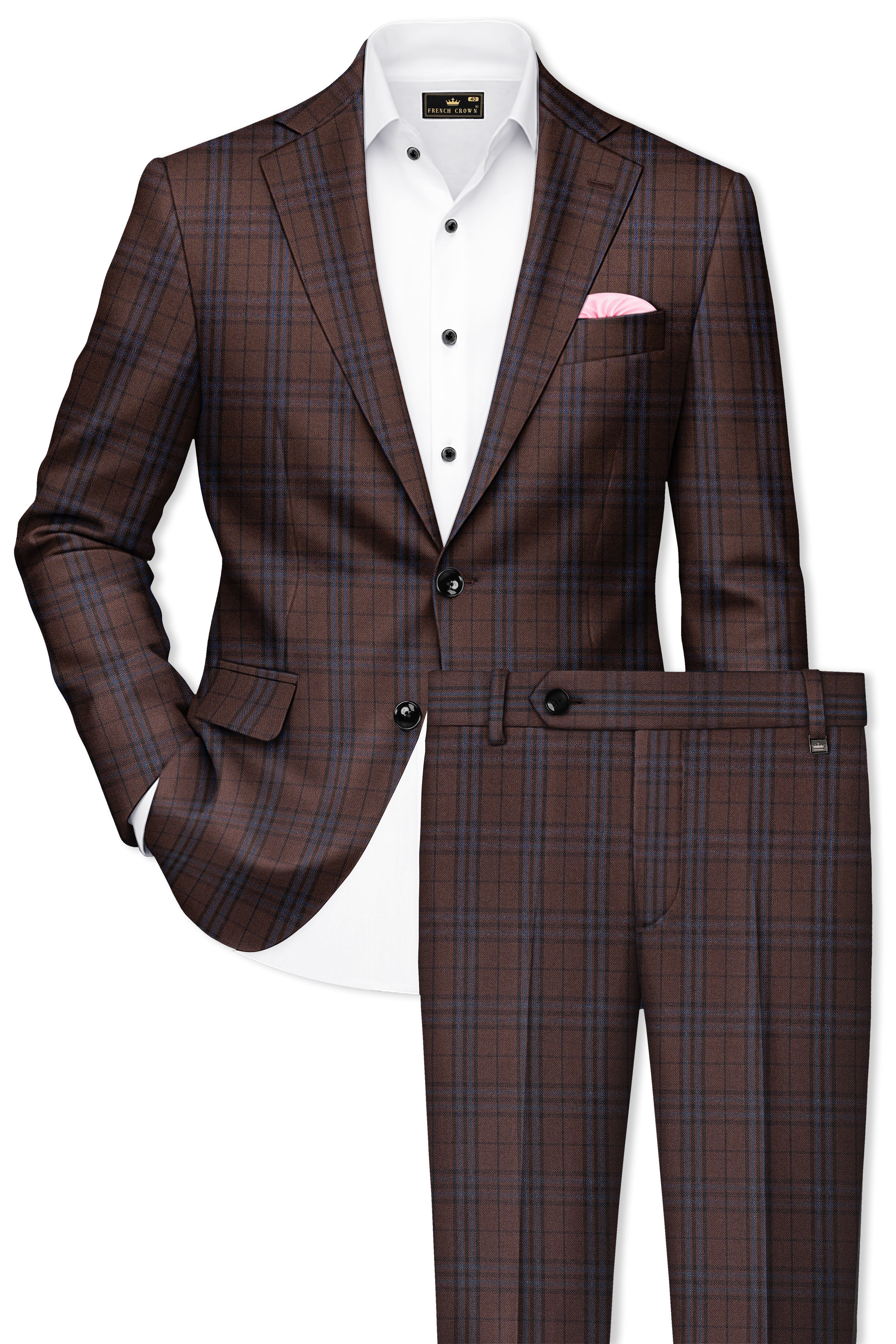 Cedar-Gingerbread Brown Plaid Wool Rich Single Breasted Suit