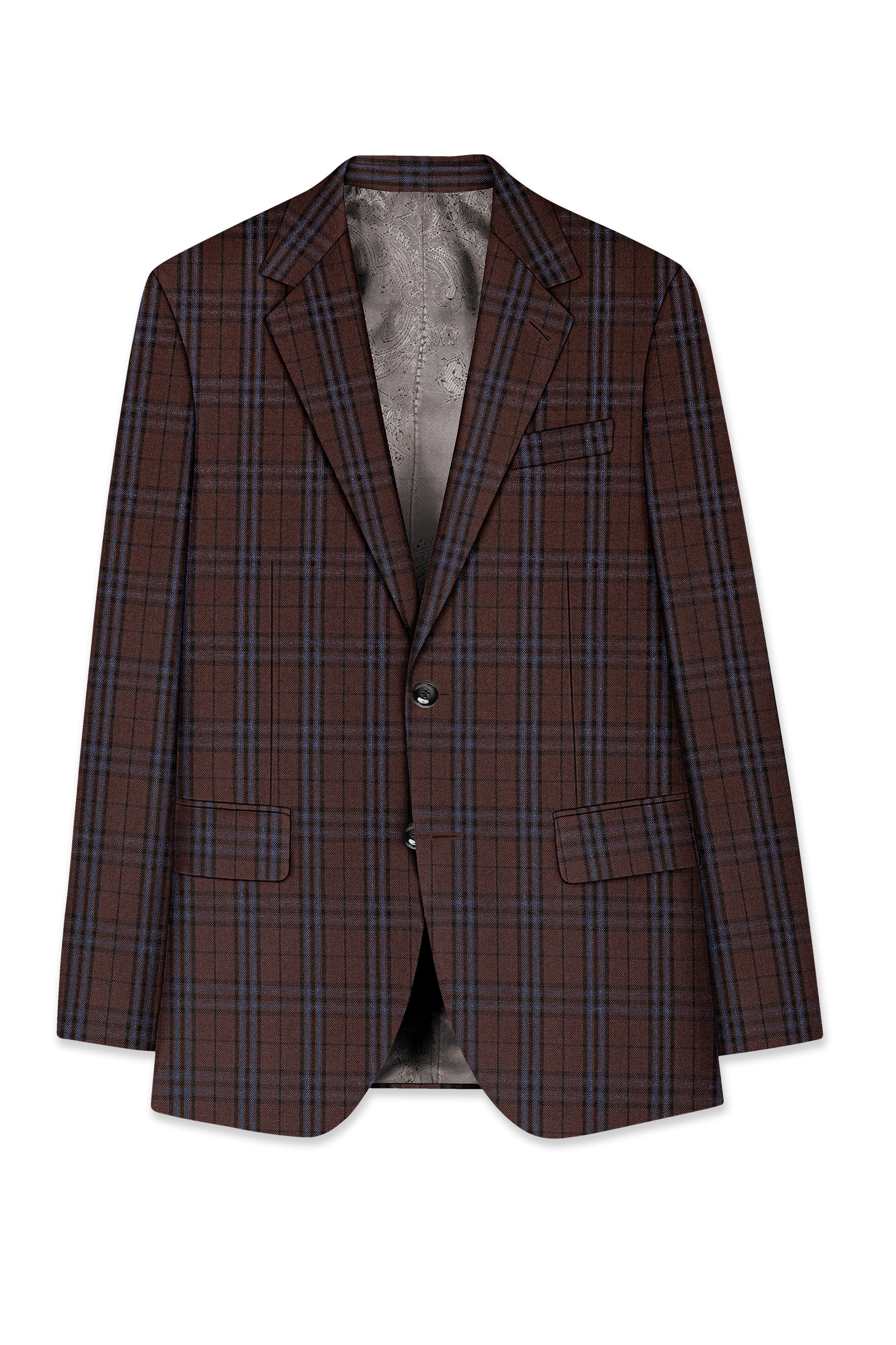 Cedar-Gingerbread Brown Plaid Wool Rich Single Breasted Suit