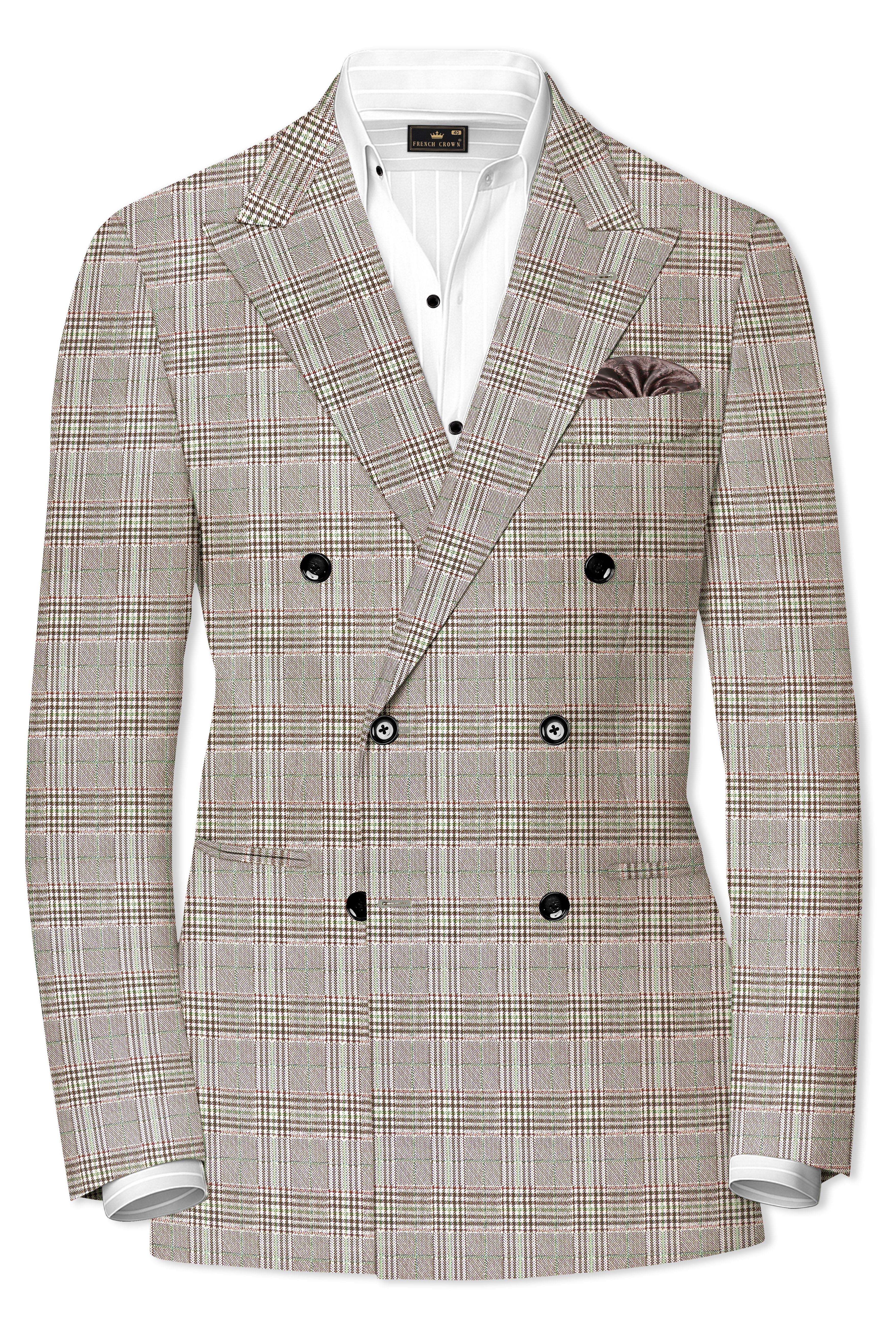 Truffle-Café Noir Brown Plaid Wool Rich Double Breasted Suit