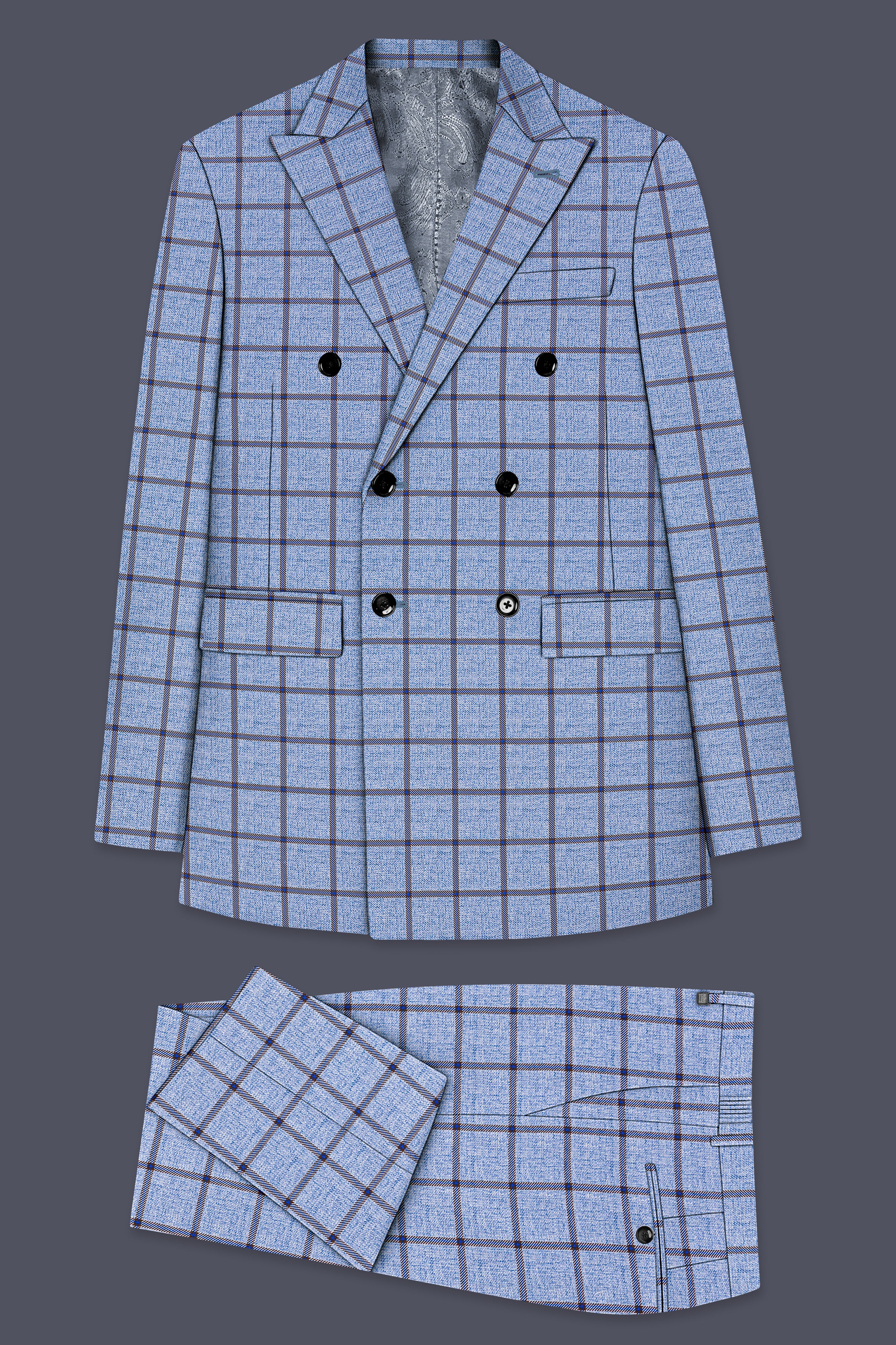 Mistrel-Spun Pearl Blue Windows Wool Rich Double Breasted Suit