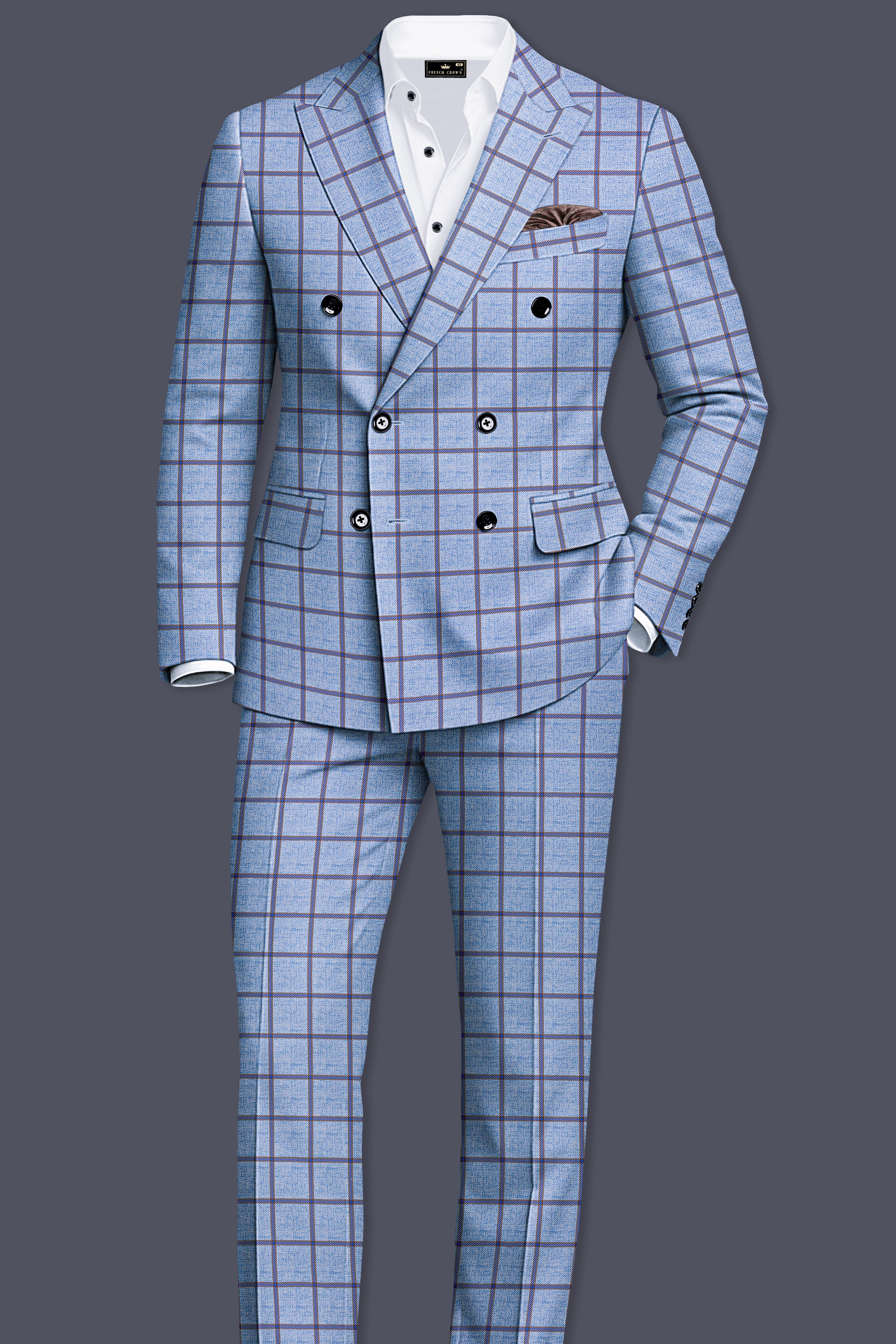 Mistrel-Spun Pearl Blue Windows Wool Rich Double Breasted Suit