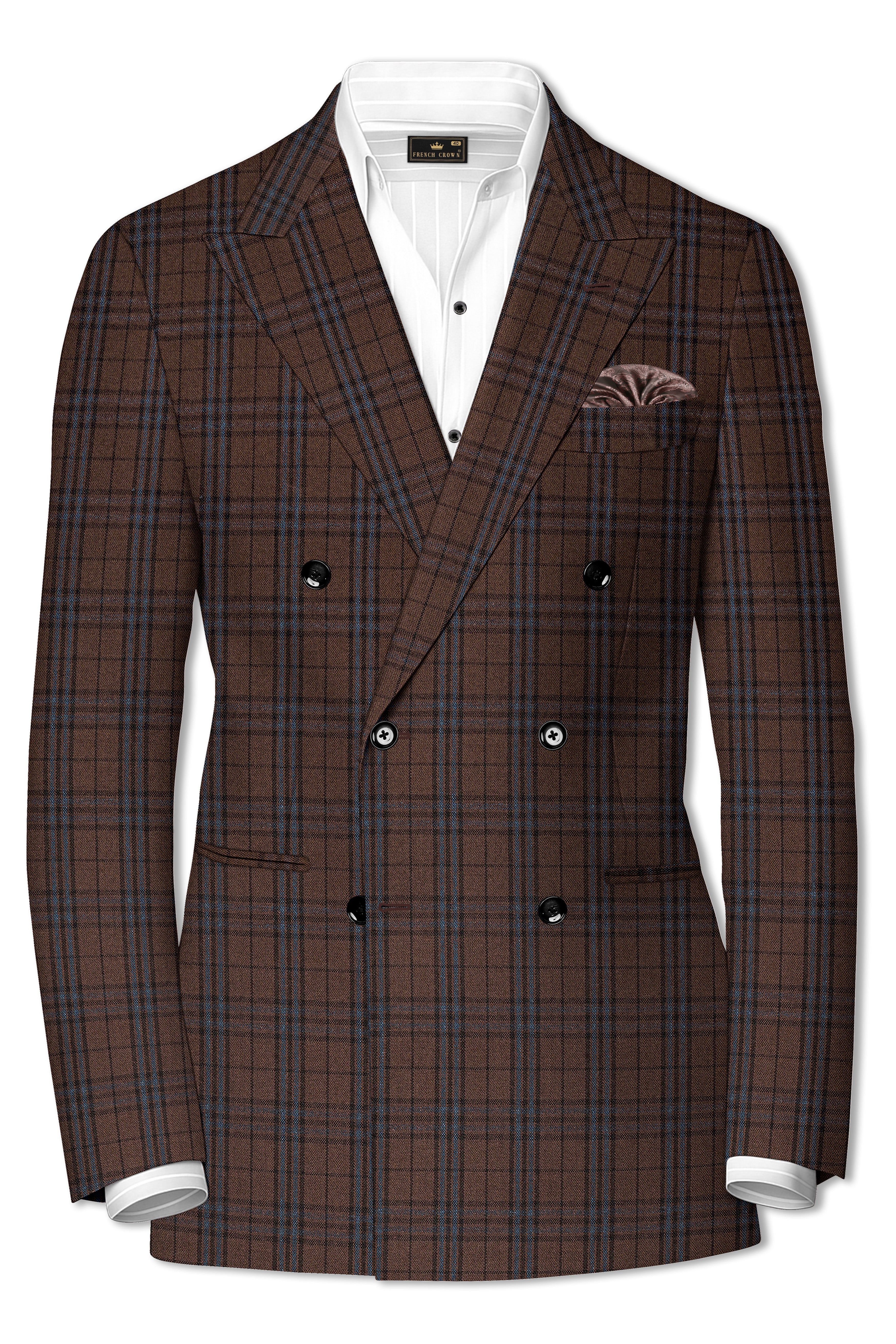 Cedar-Gingerbread Brown Plaid Wool blend Double Brested Suit