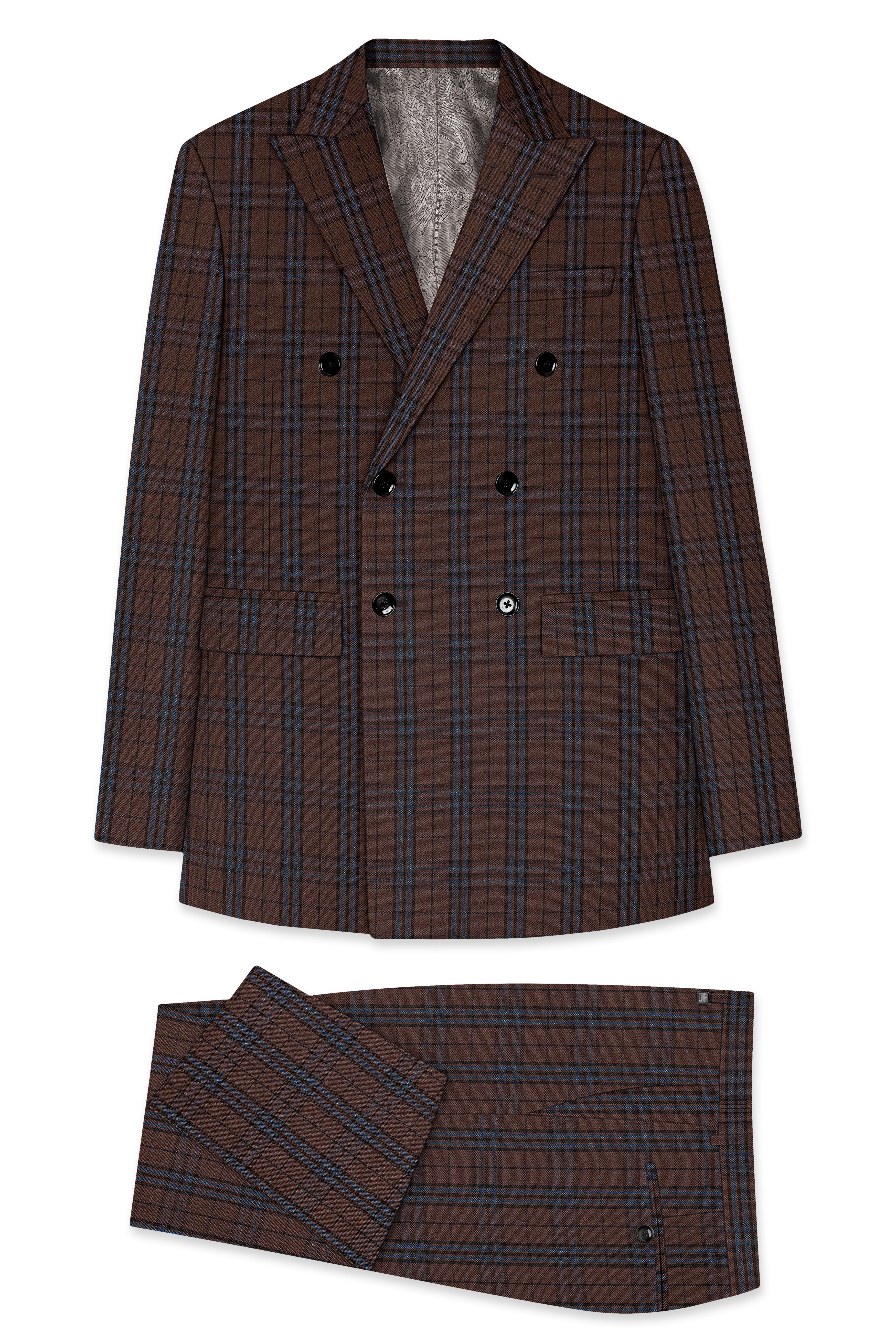 Cedar-Gingerbread Brown Plaid Wool blend Double Brested Suit