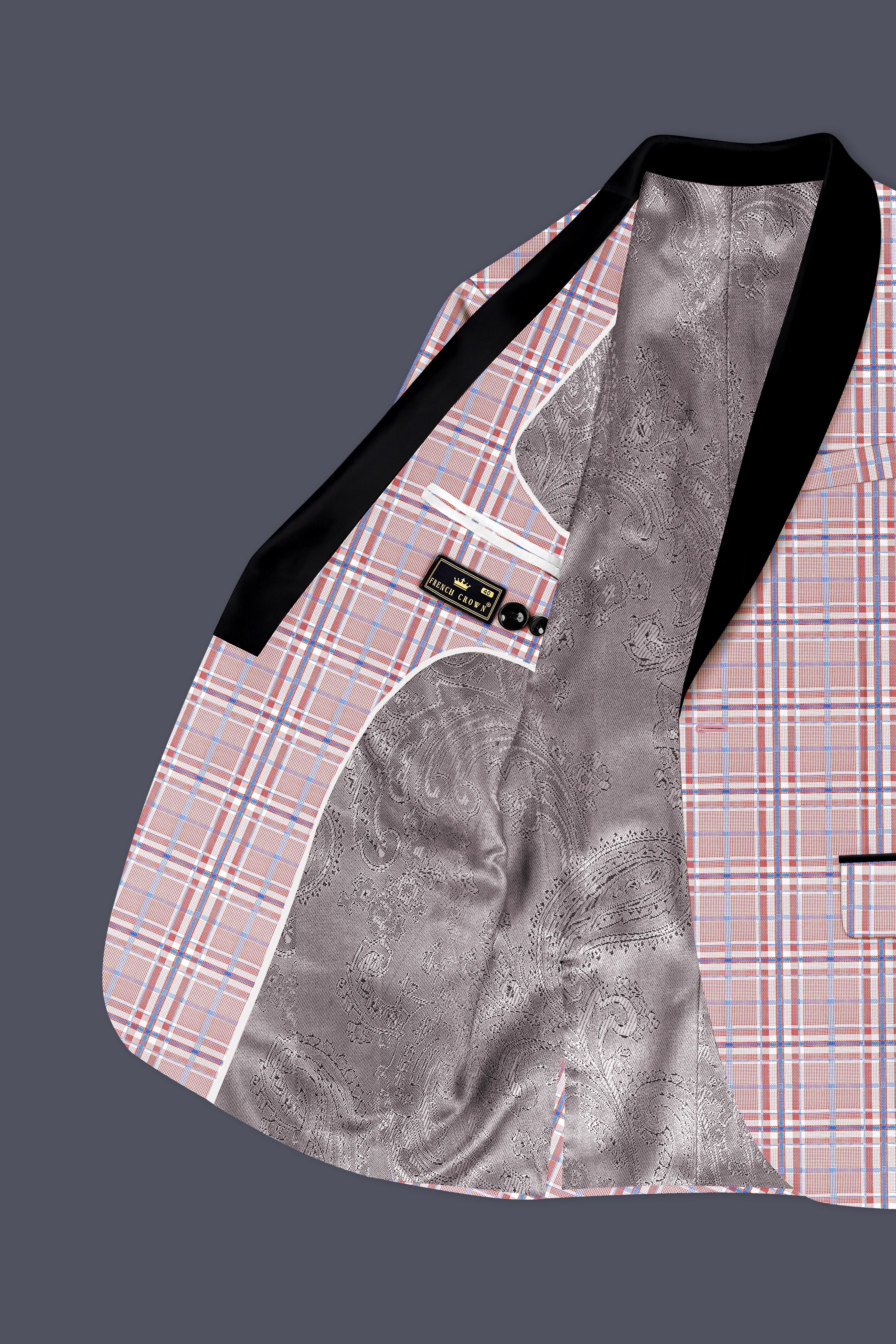 Velour-Turkish Rose Pink And Wild Blue Plaid Wool Rich Tuxedo Suit