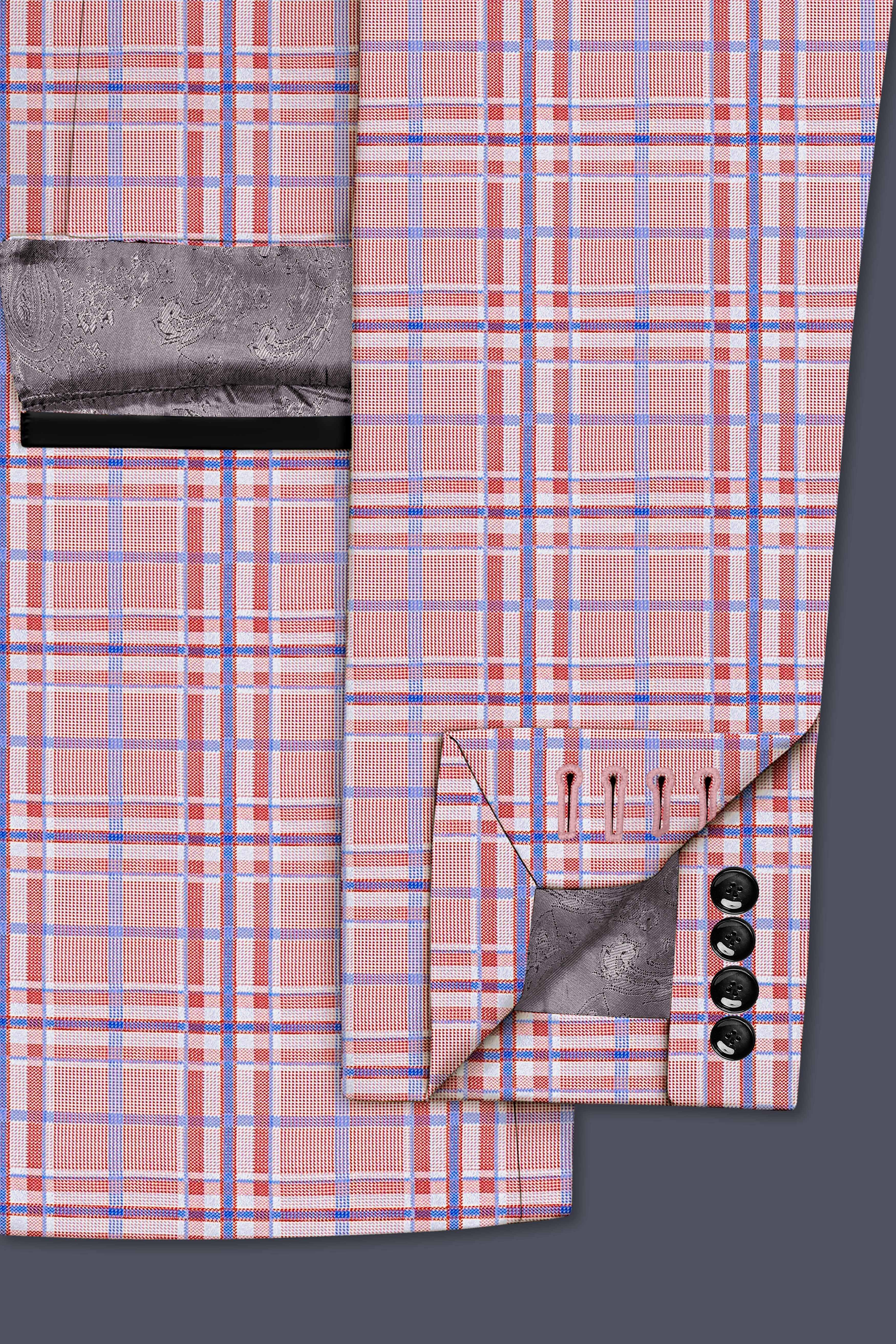 Velour-Turkish Rose Pink And Wild Blue Plaid Wool Rich Tuxedo Suit