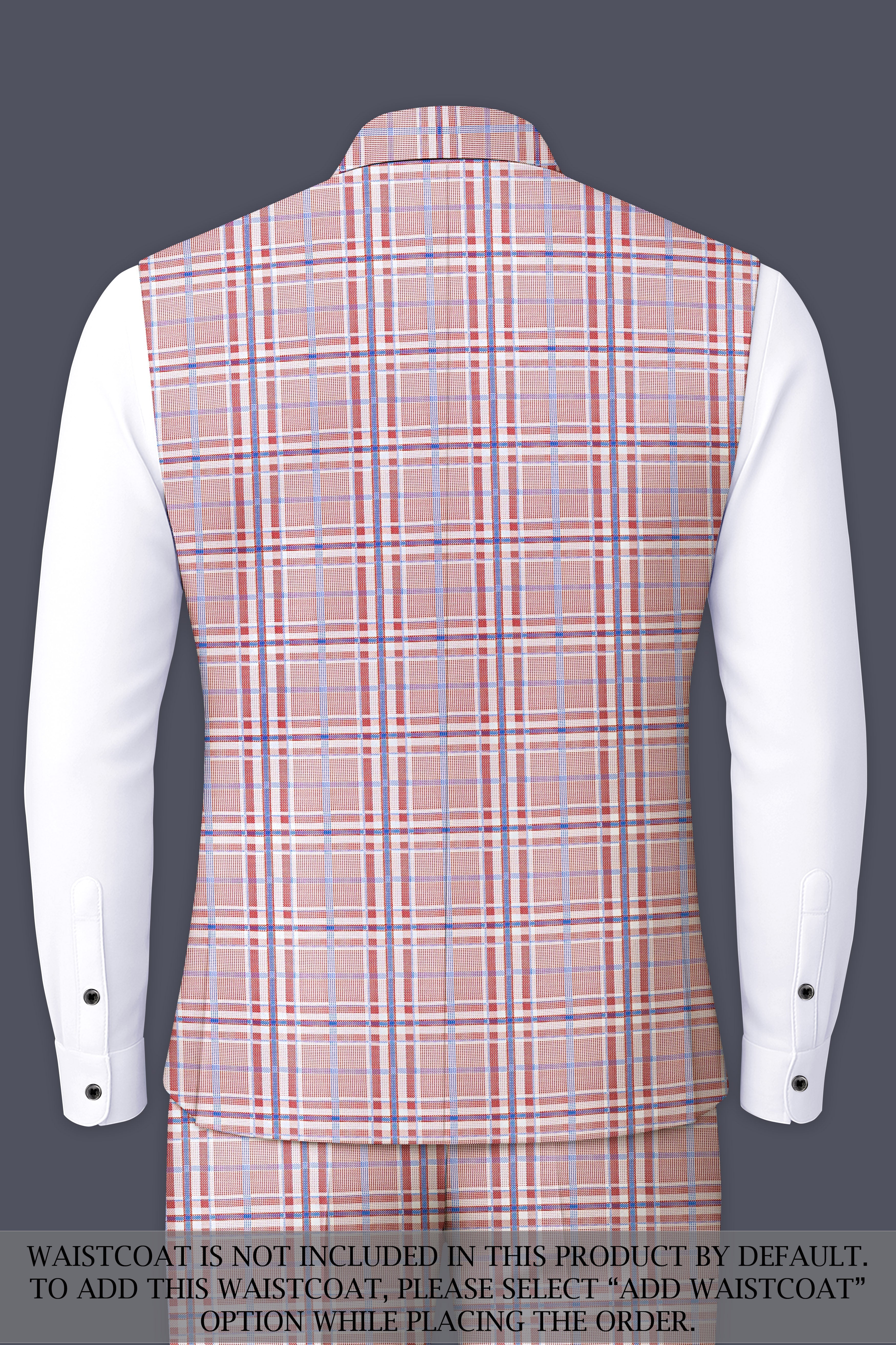 Velour-Turkish Rose Pink And Wild Blue Plaid Wool Rich Bandhgala Suit