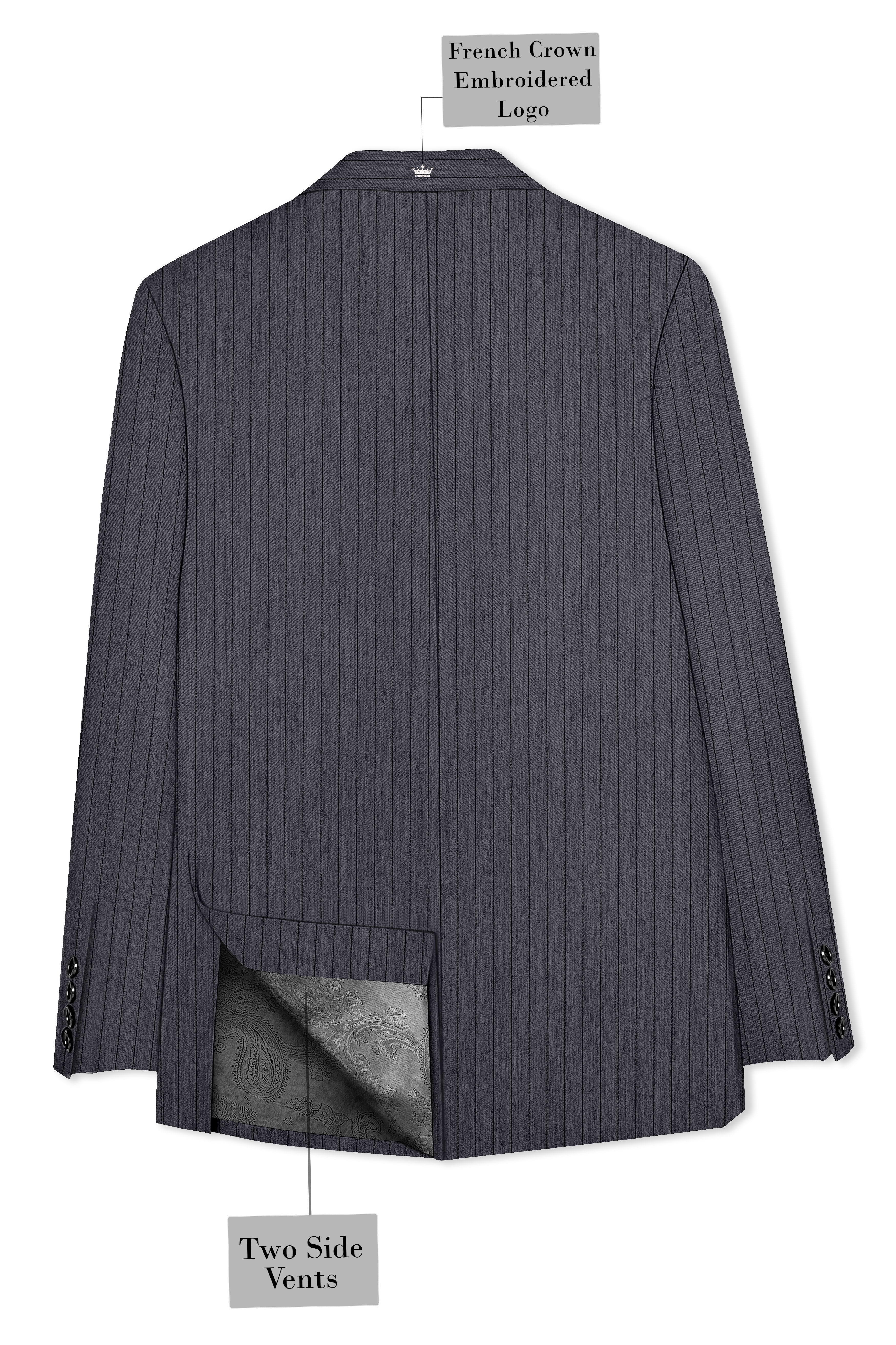 Noctaro-Vampire Gray Pin Striped Wool Rich Slight Stretch Double Breasted Suit