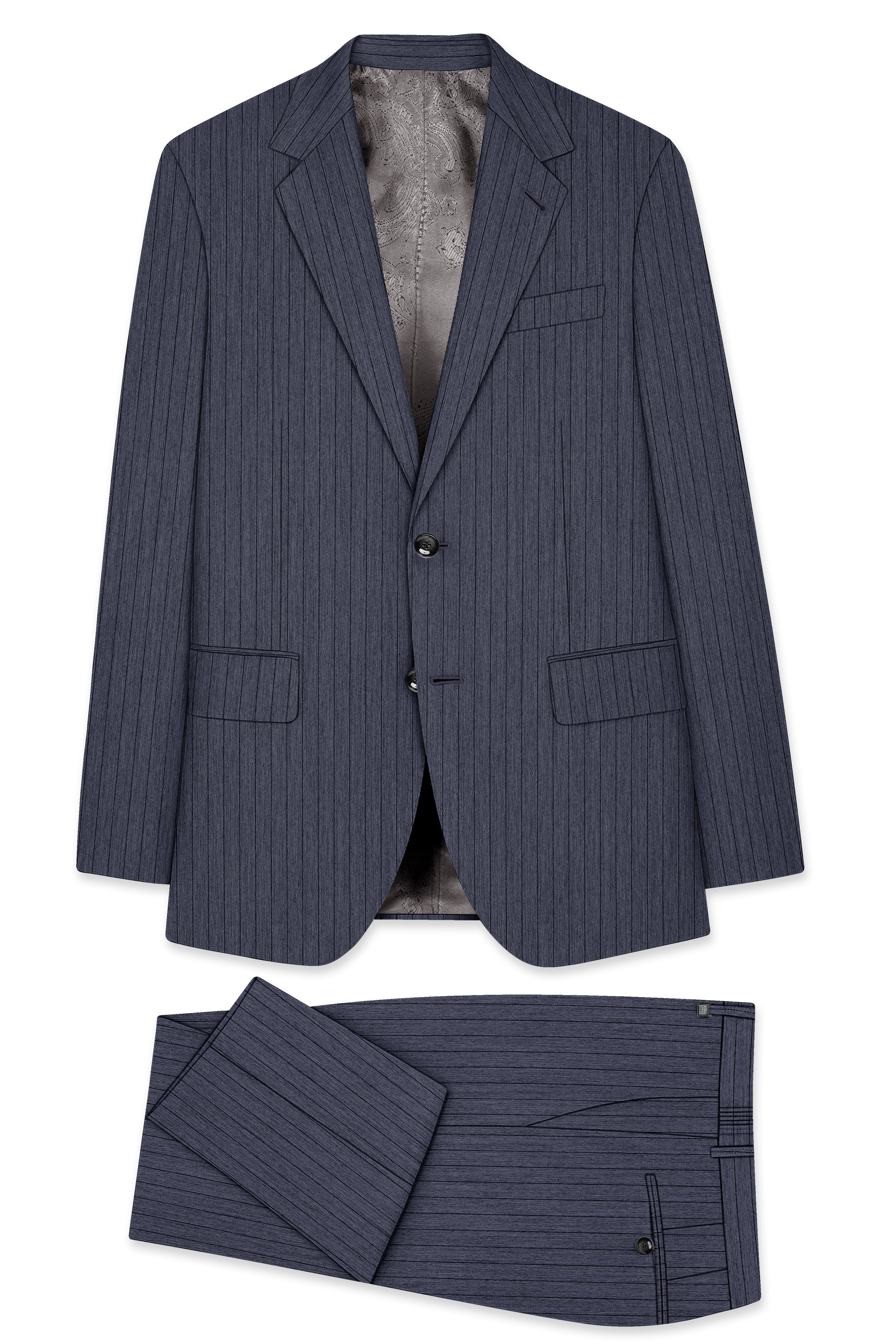 Azurion-Ninja Blue Pin Striped Wool Rich Slight Stretch Single Breasted Suit