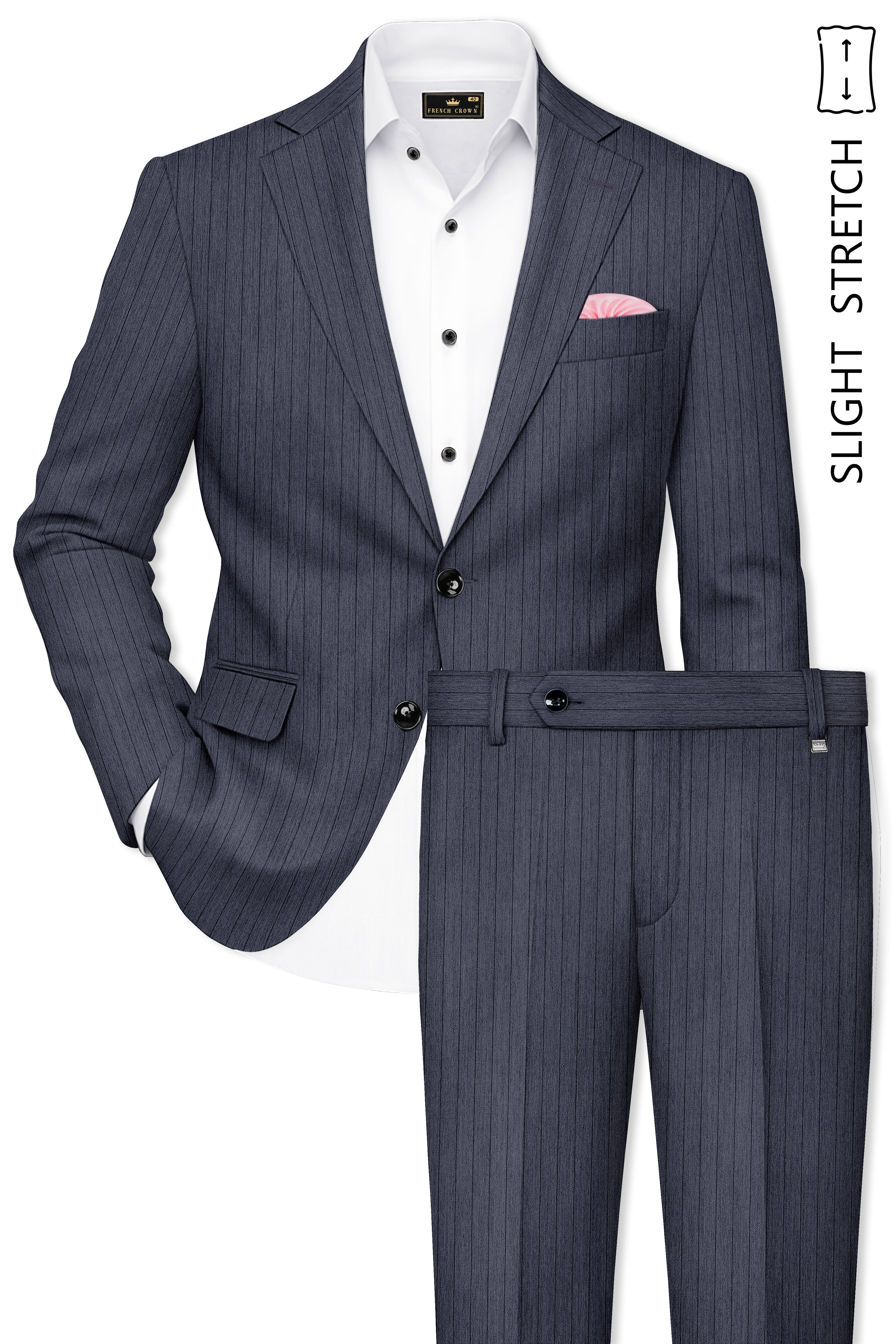 Azurion-Ninja Blue Pin Striped Wool Rich Slight Stretch Single Breasted Suit
