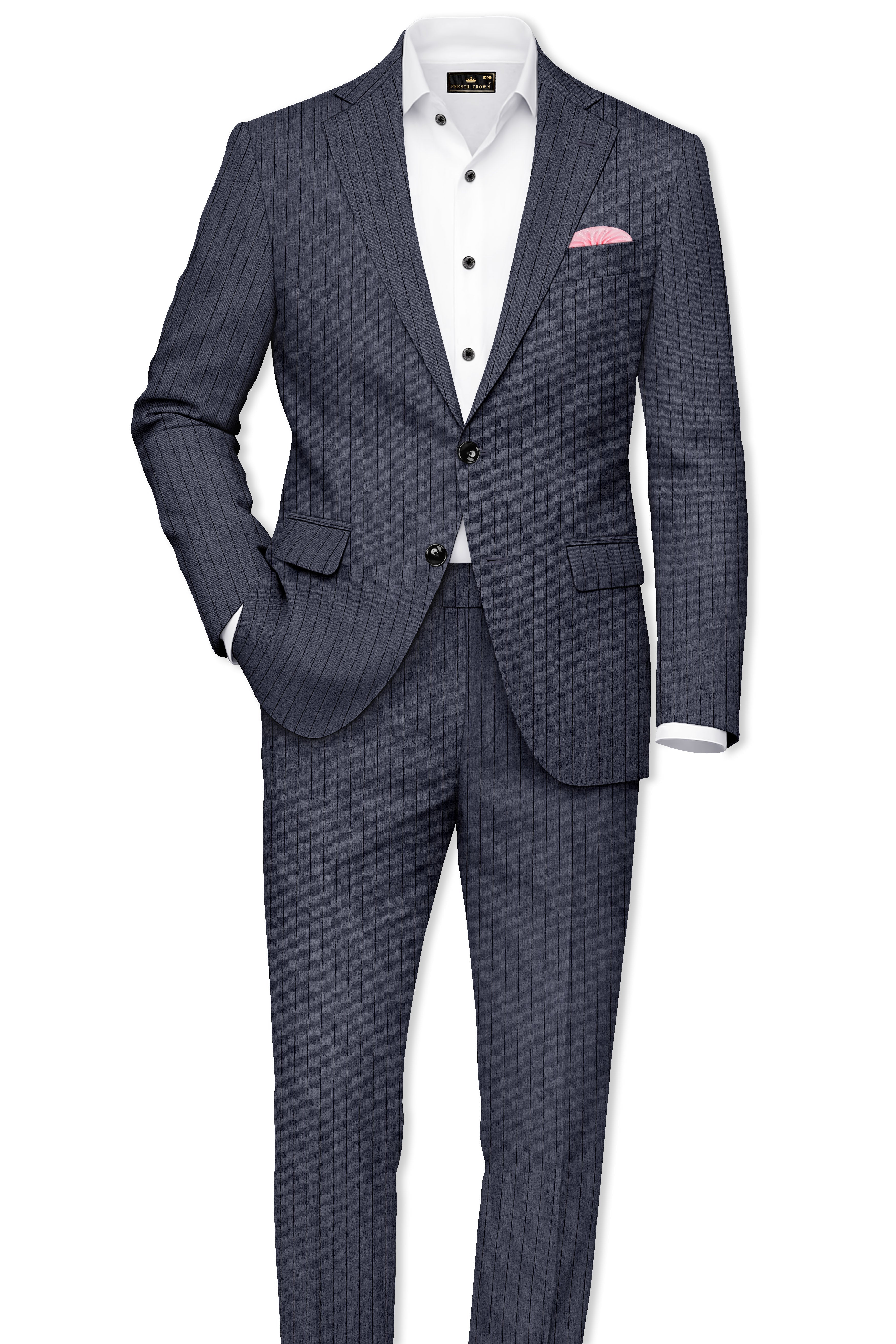 Azurion-Ninja Blue Pin Striped Wool Rich Slight Stretch Single Breasted Suit