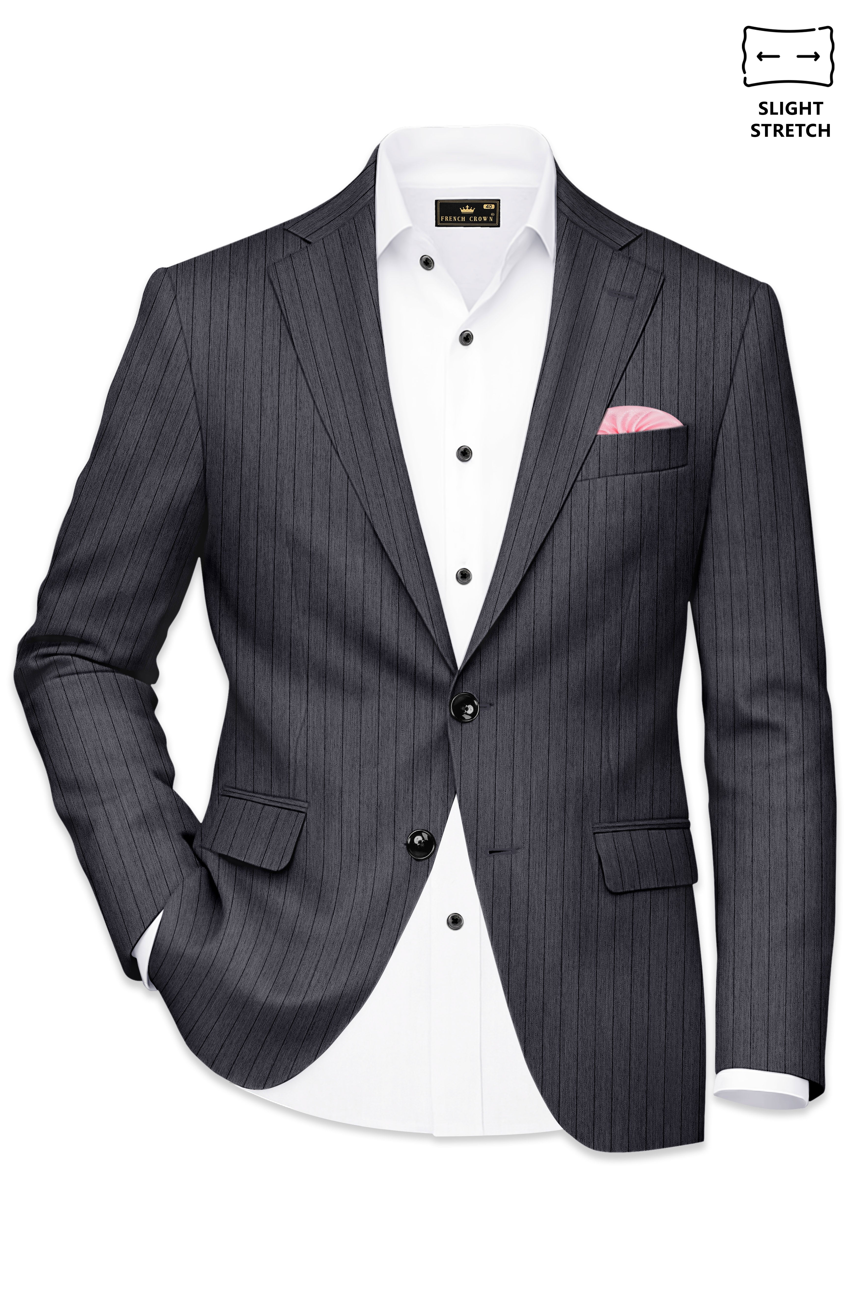 Noctaro-Vampire Gray Pin Striped Wool Rich Slight Stretch Single Breasted Suit