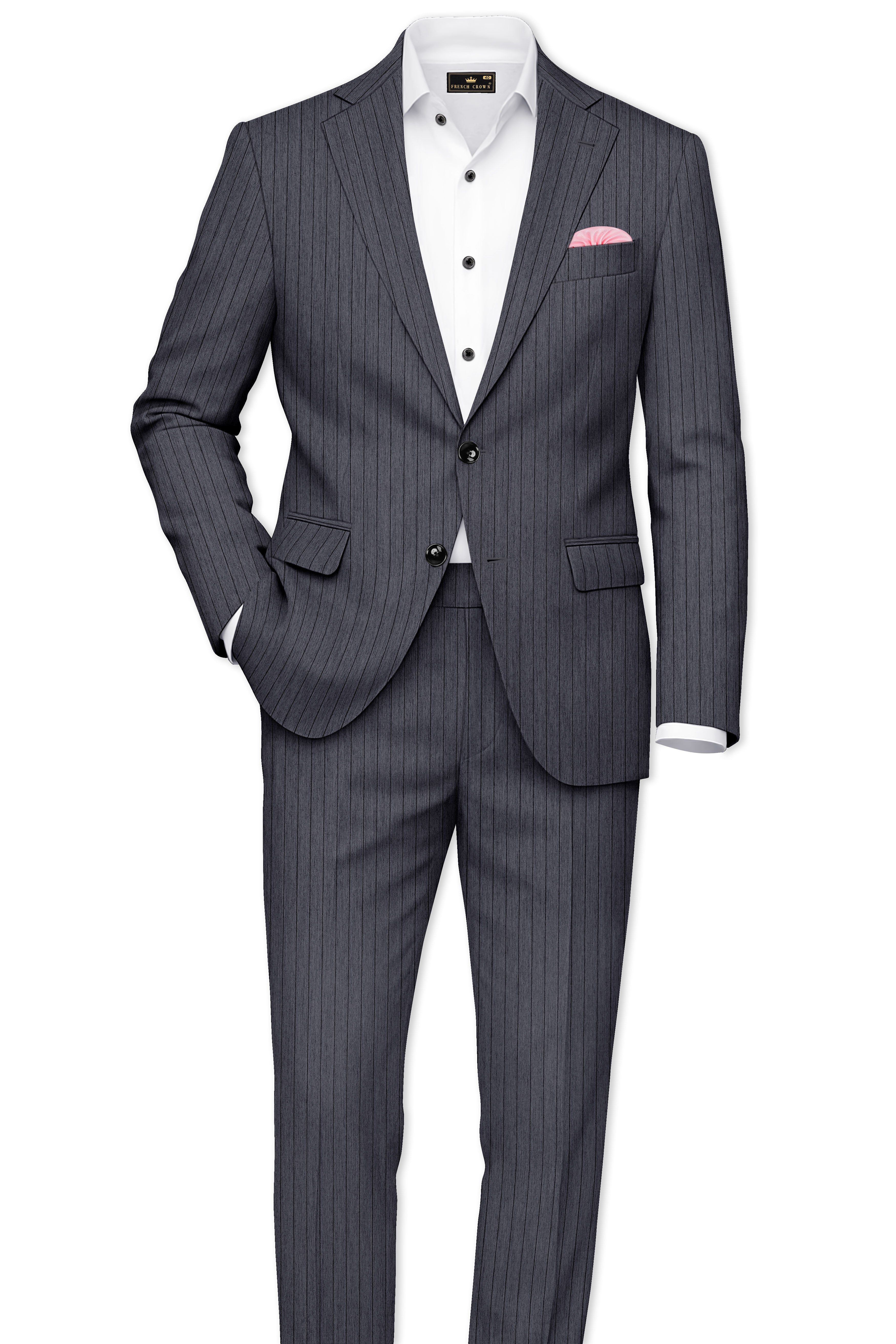Noctaro-Vampire Gray Pin Striped Wool Rich Slight Stretch Single Breasted Suit
