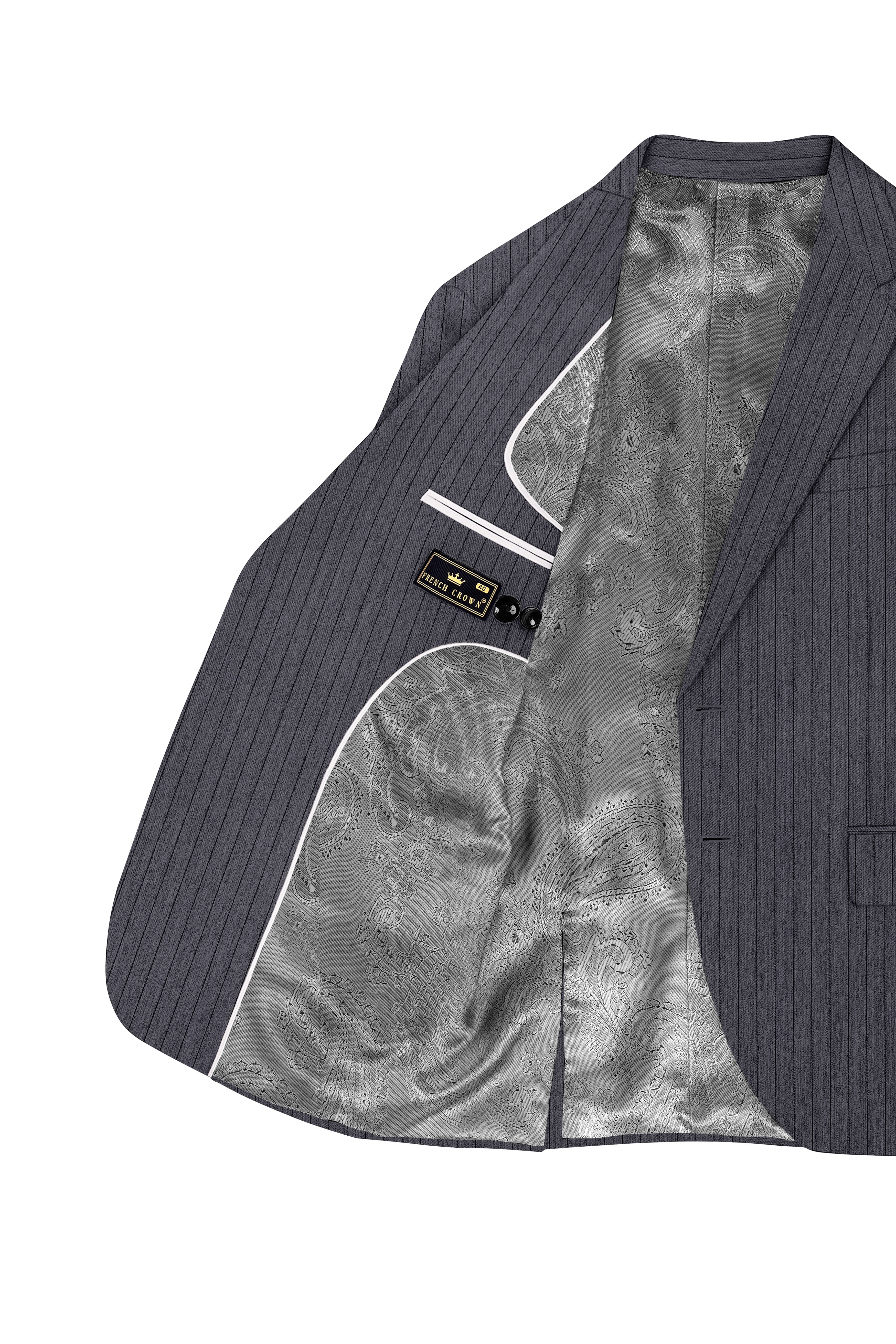 Noctaro-Vampire Gray Pin Striped Wool Rich Slight Stretch Single Breasted Suit