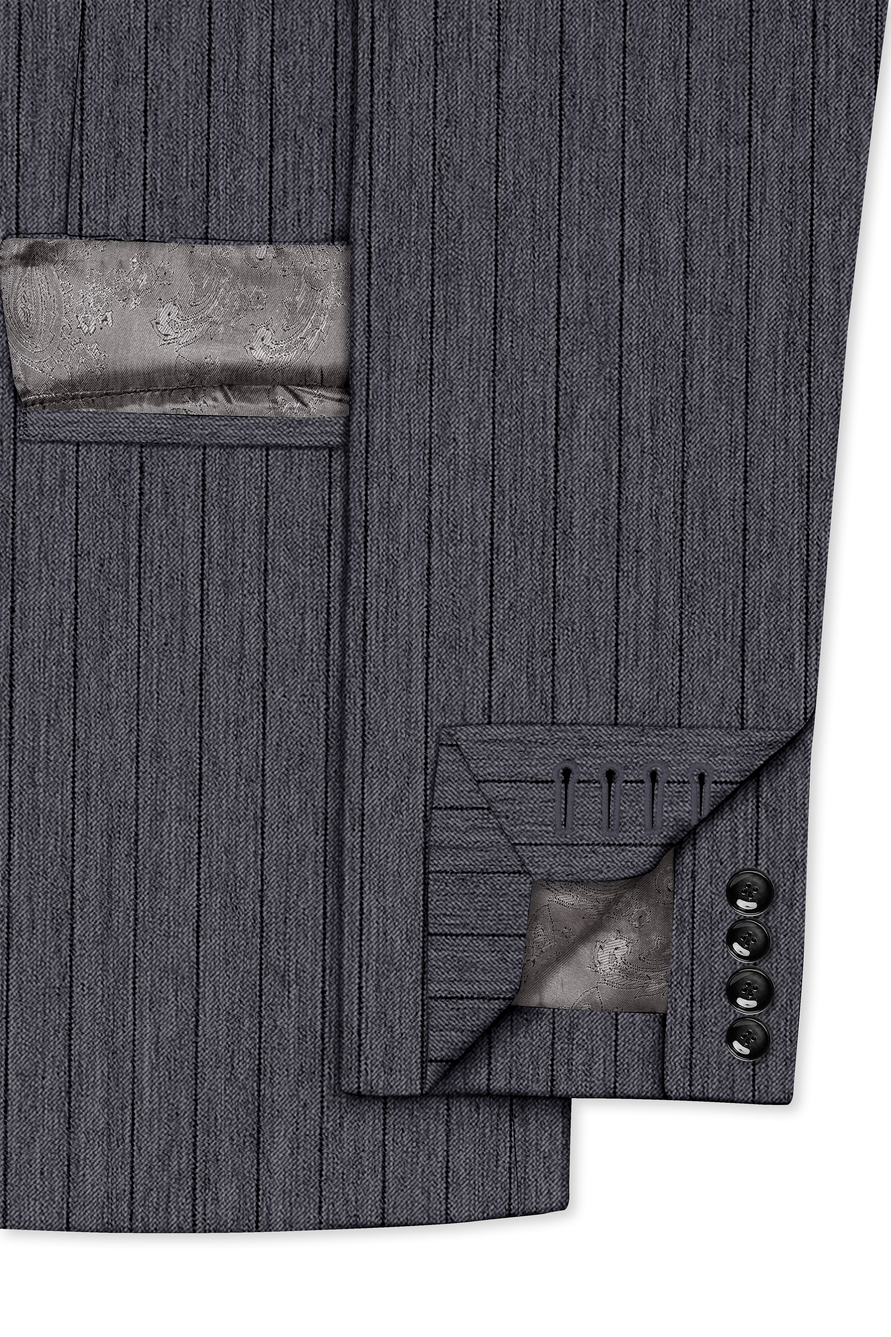 Noctaro-Vampire Gray Pin Striped Wool Rich Slight Stretch Single Breasted Suit