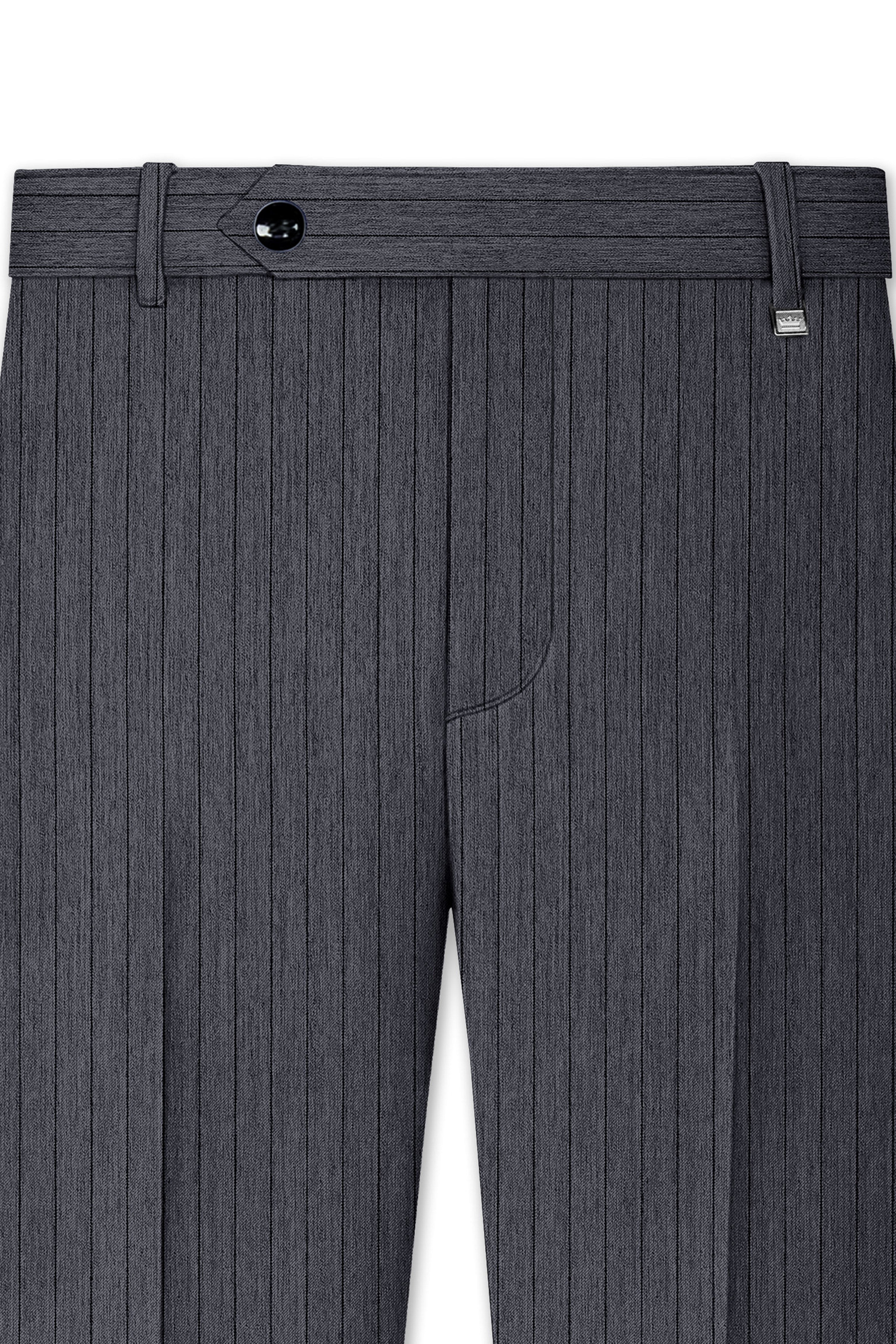 Noctaro-Vampire Gray Pin Striped Wool Rich Slight Stretch Bandhgala Suit