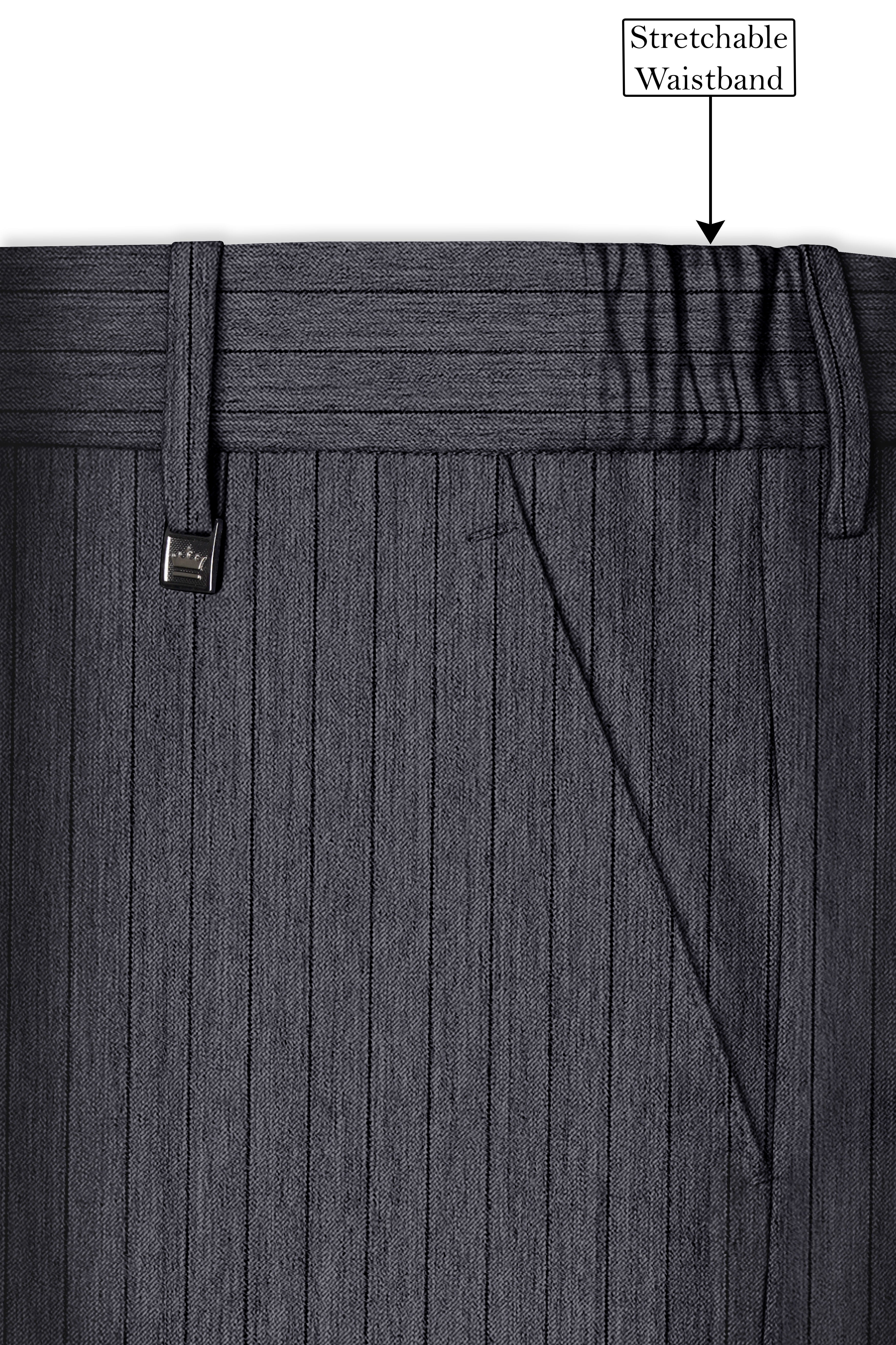 Noctaro-Vampire Gray Pin Striped Wool Rich Slight Stretch Bandhgala Suit