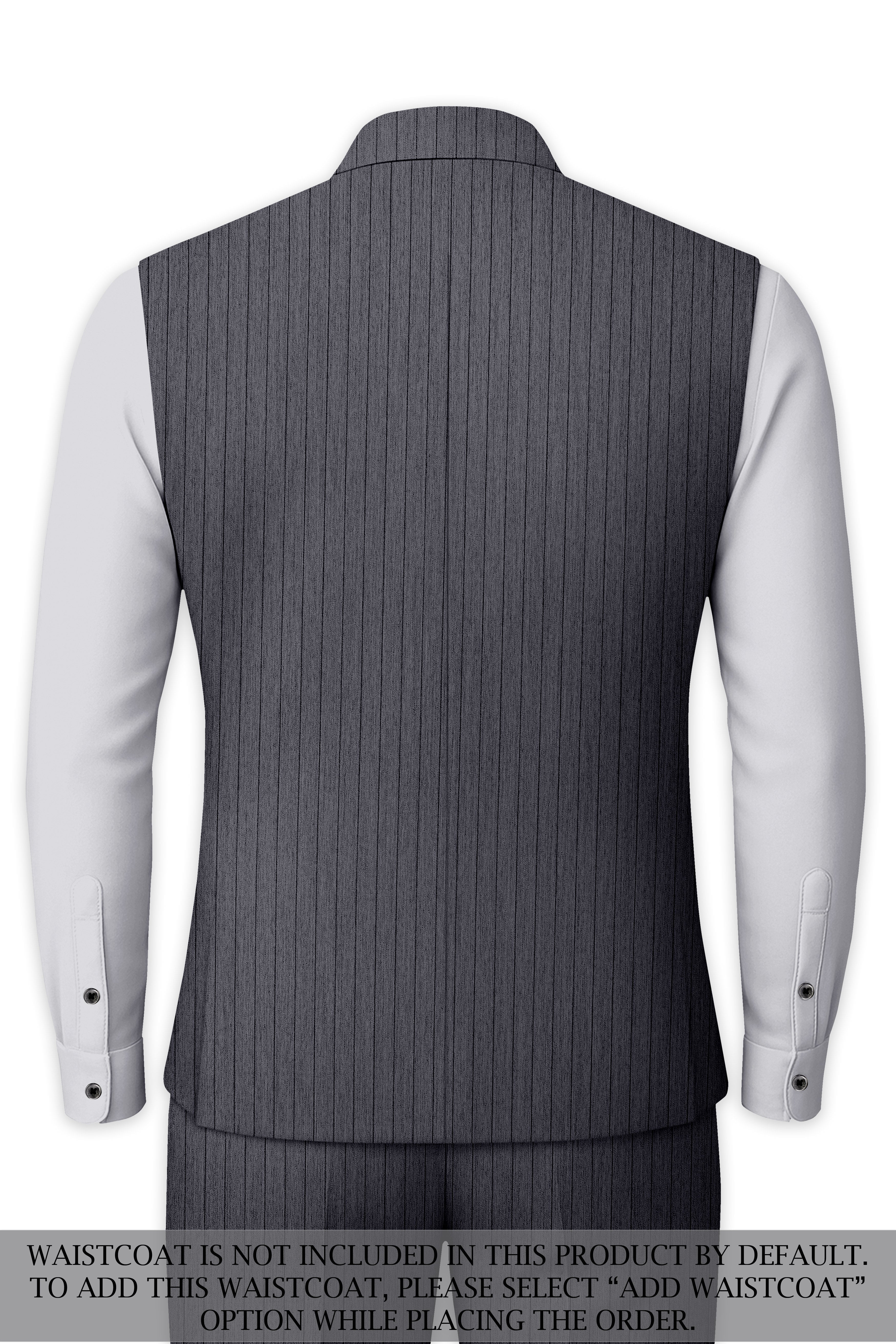 Noctaro-Vampire Gray Pin Striped Wool Rich Slight Stretch Bandhgala Suit