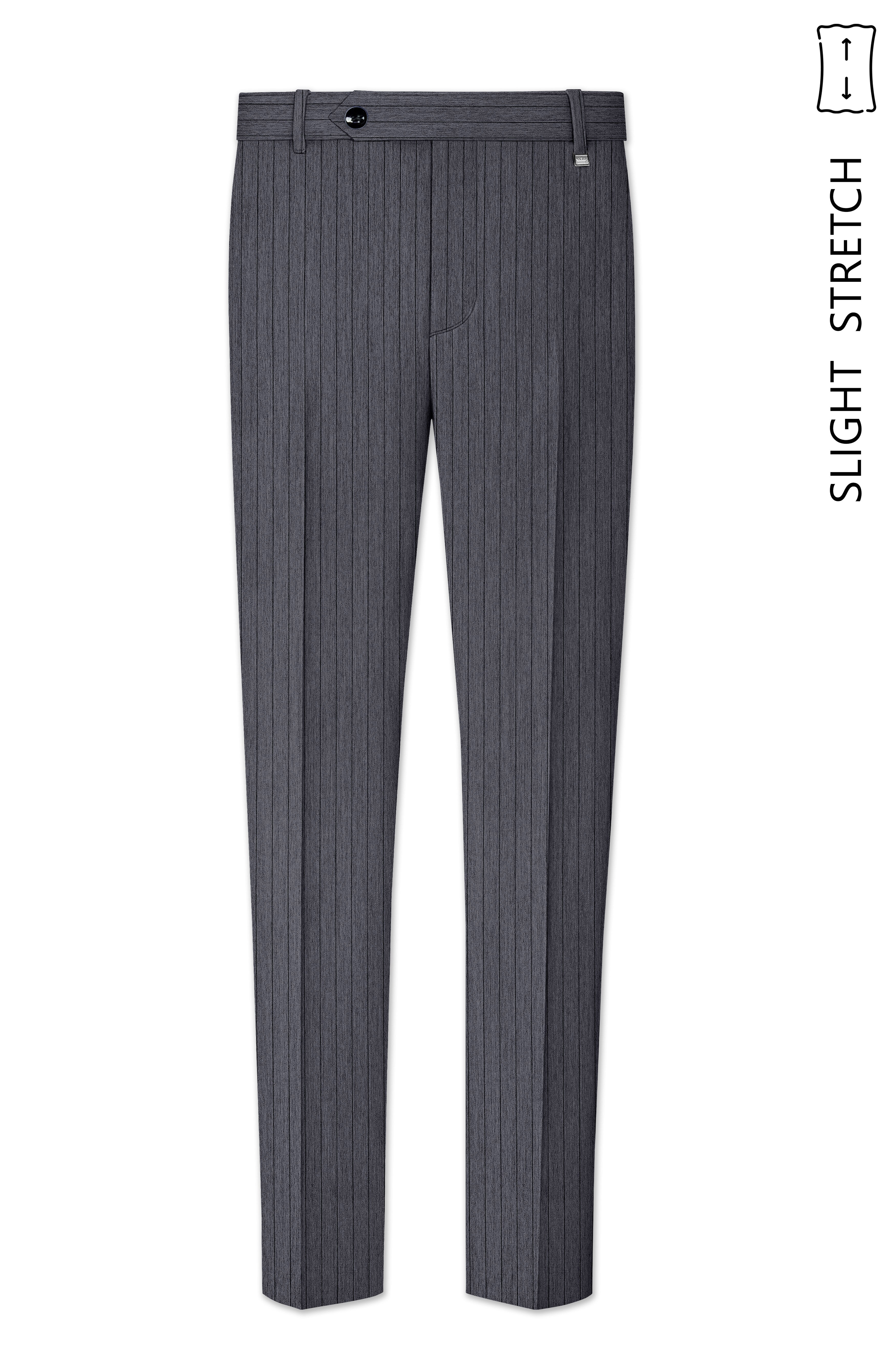 Noctaro-Vampire Gray Pin Striped Wool Rich Cross Placket Bandhgala Slight Stretch Suit