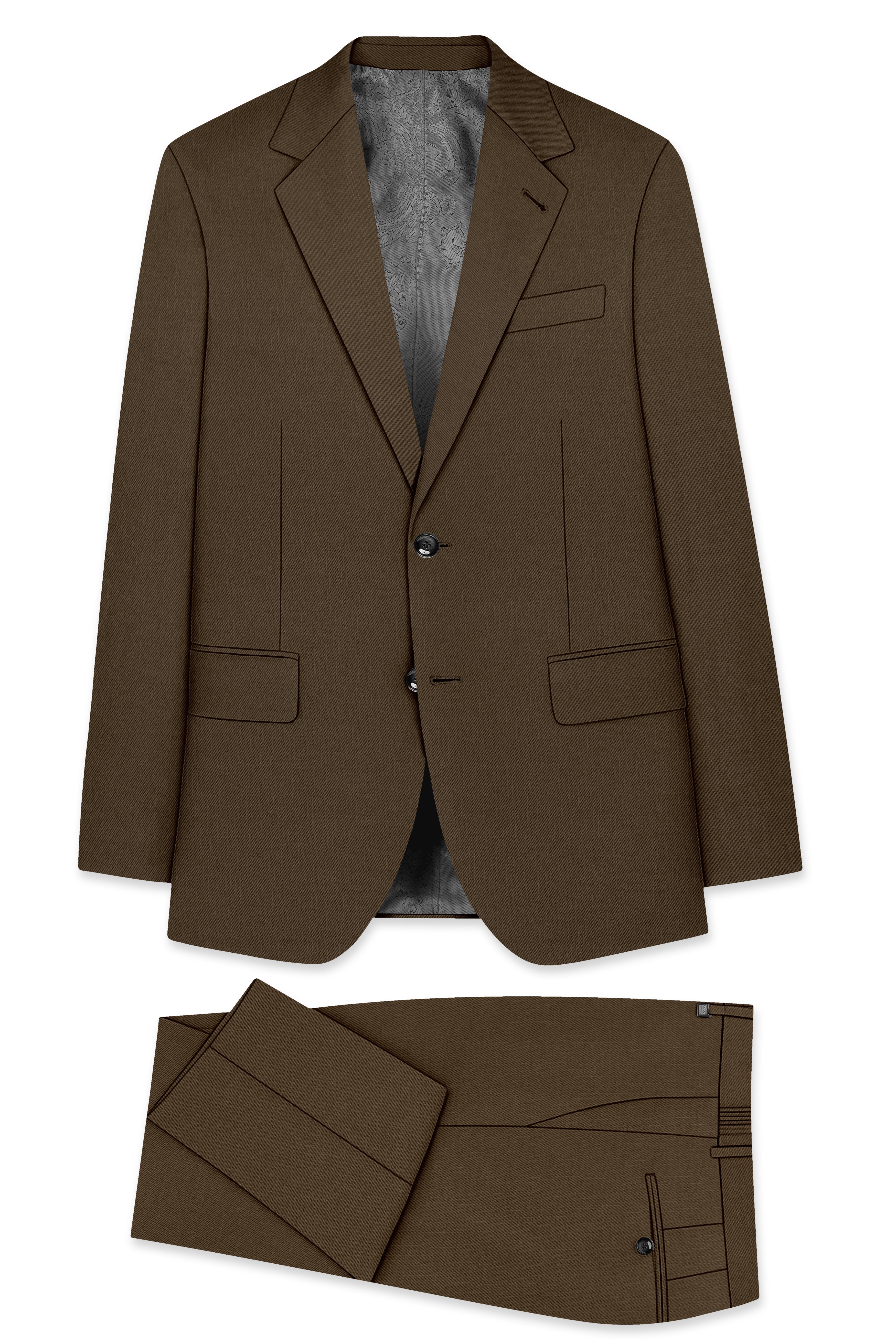 Terrano-Mocha Brown Wool Rich Slight Stretch Single Breasted Suit
