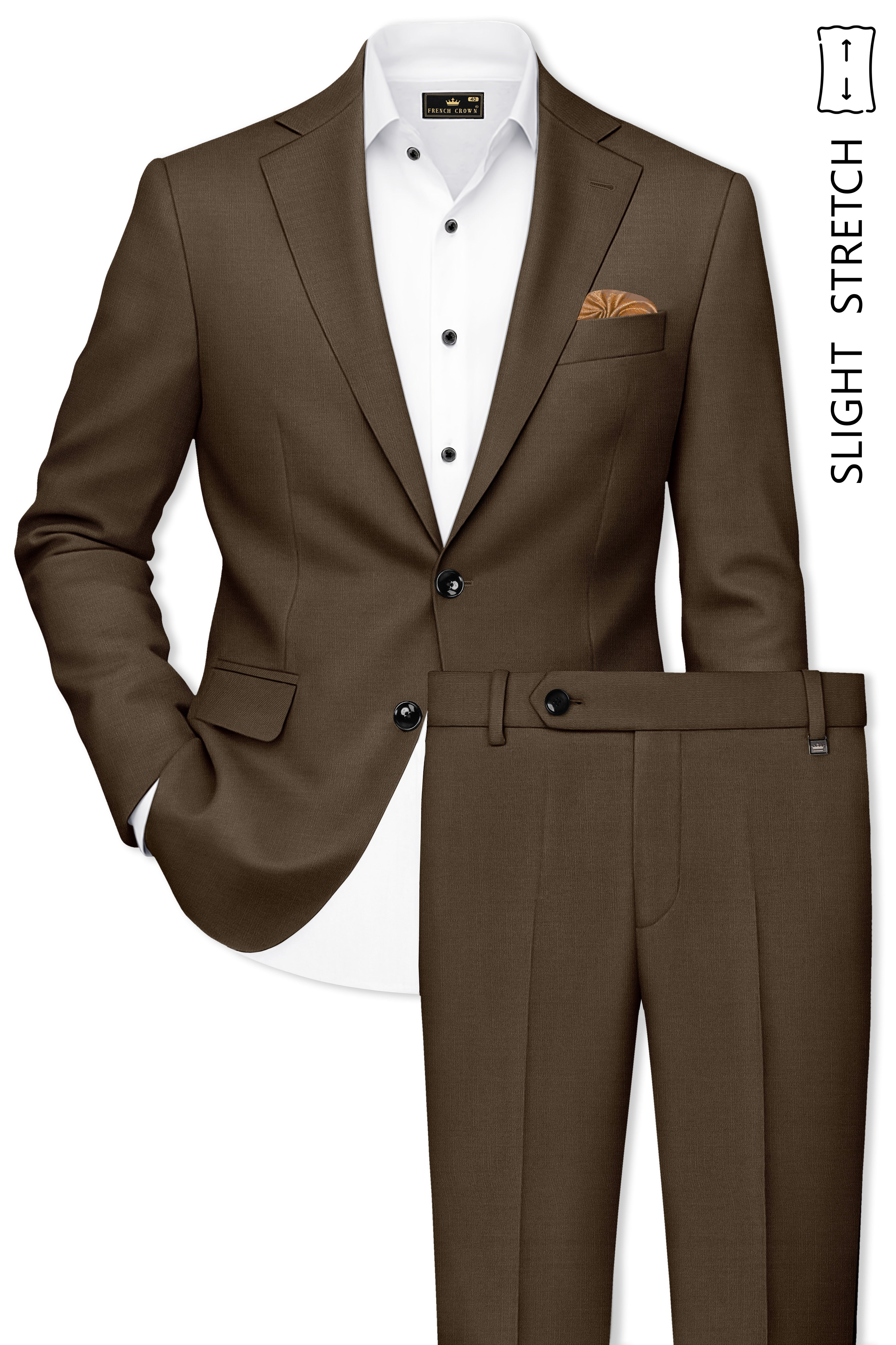 Terrano-Mocha Brown Wool Rich Slight Stretch Single Breasted Suit