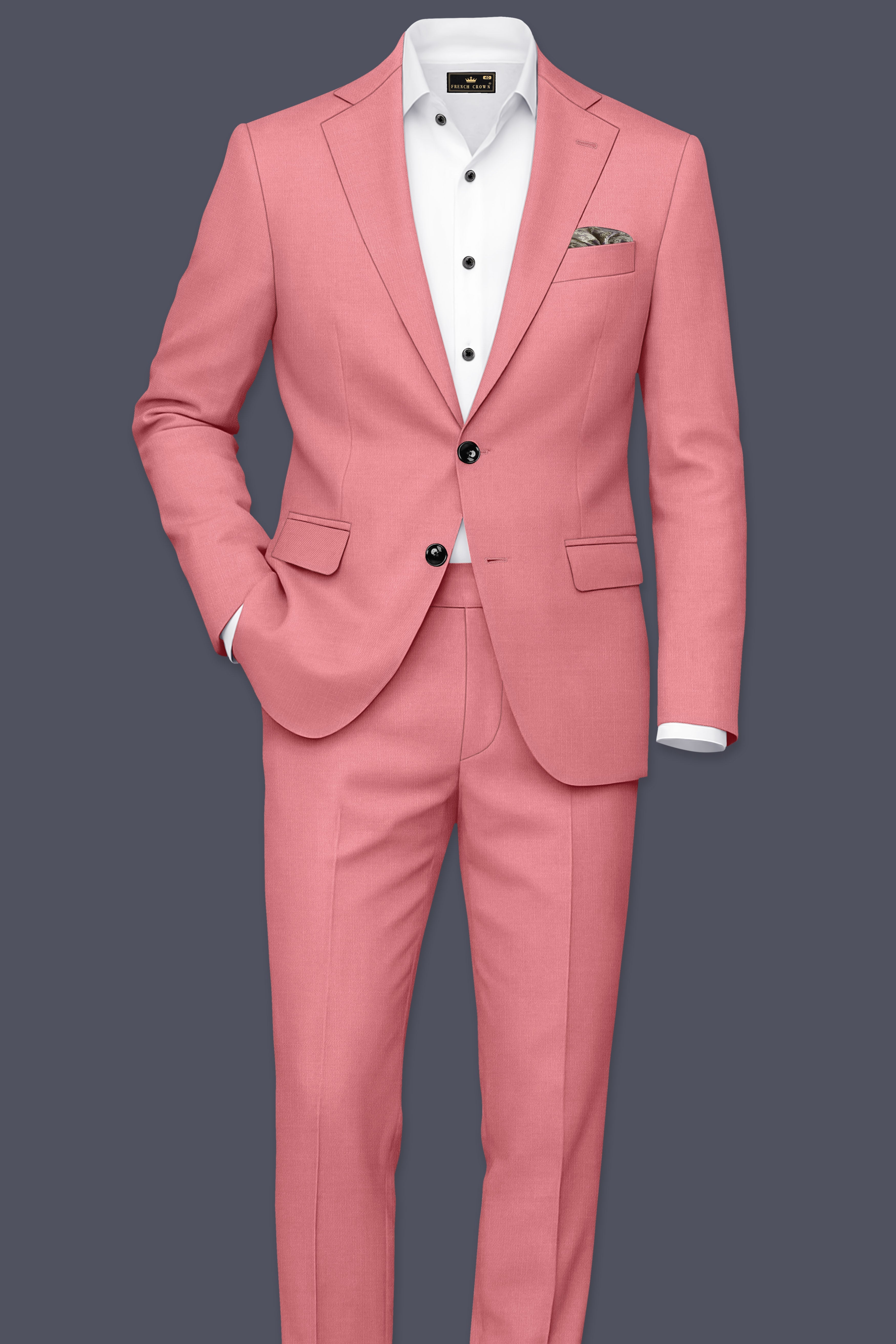 Solaro-Coral Orange Wool Rich Slight Stretch Single Breasted Suit