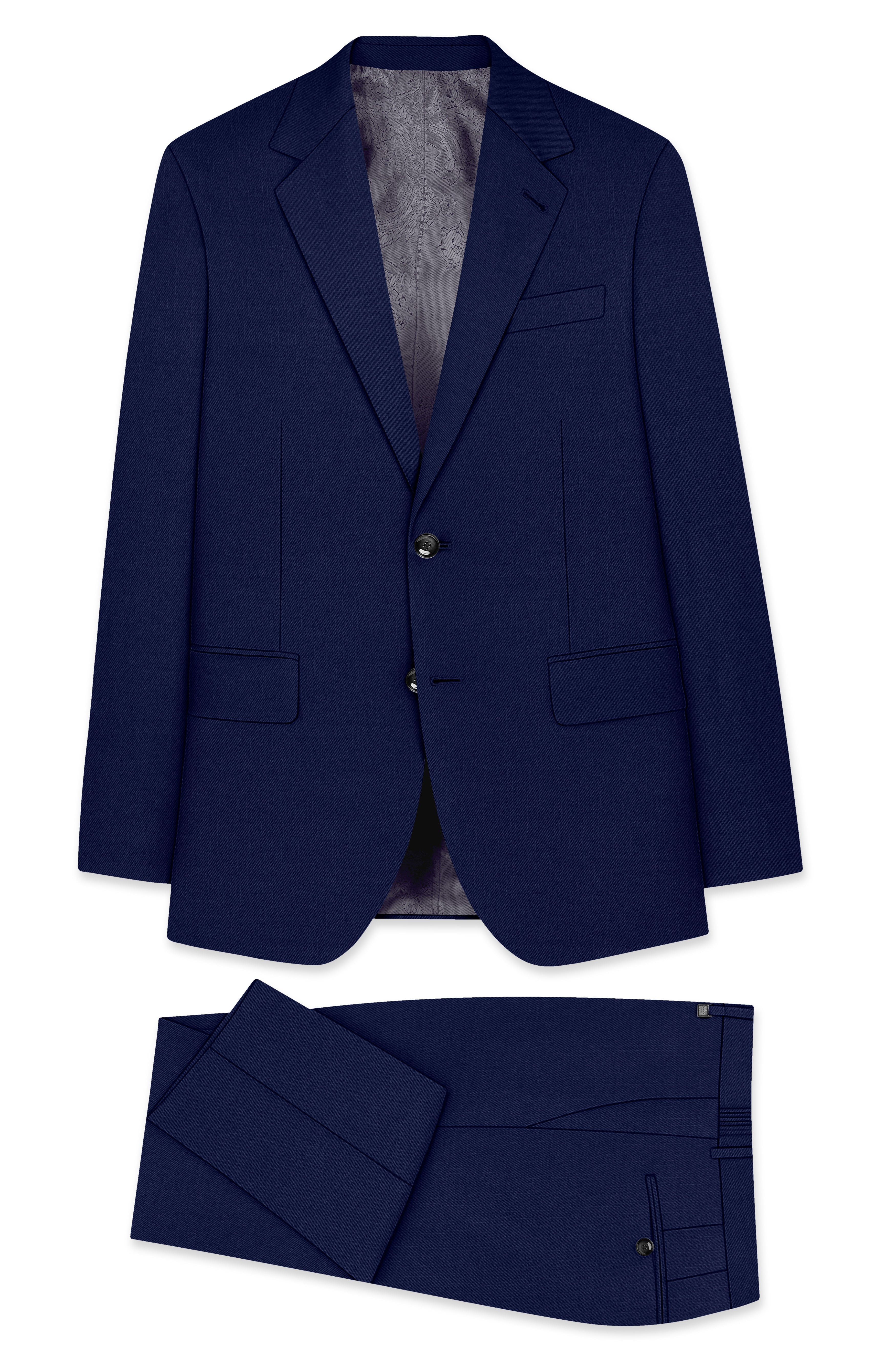 Obsidio-Ebony Navy Blue Wool Rich Slight Stretch Single Breasted Suit