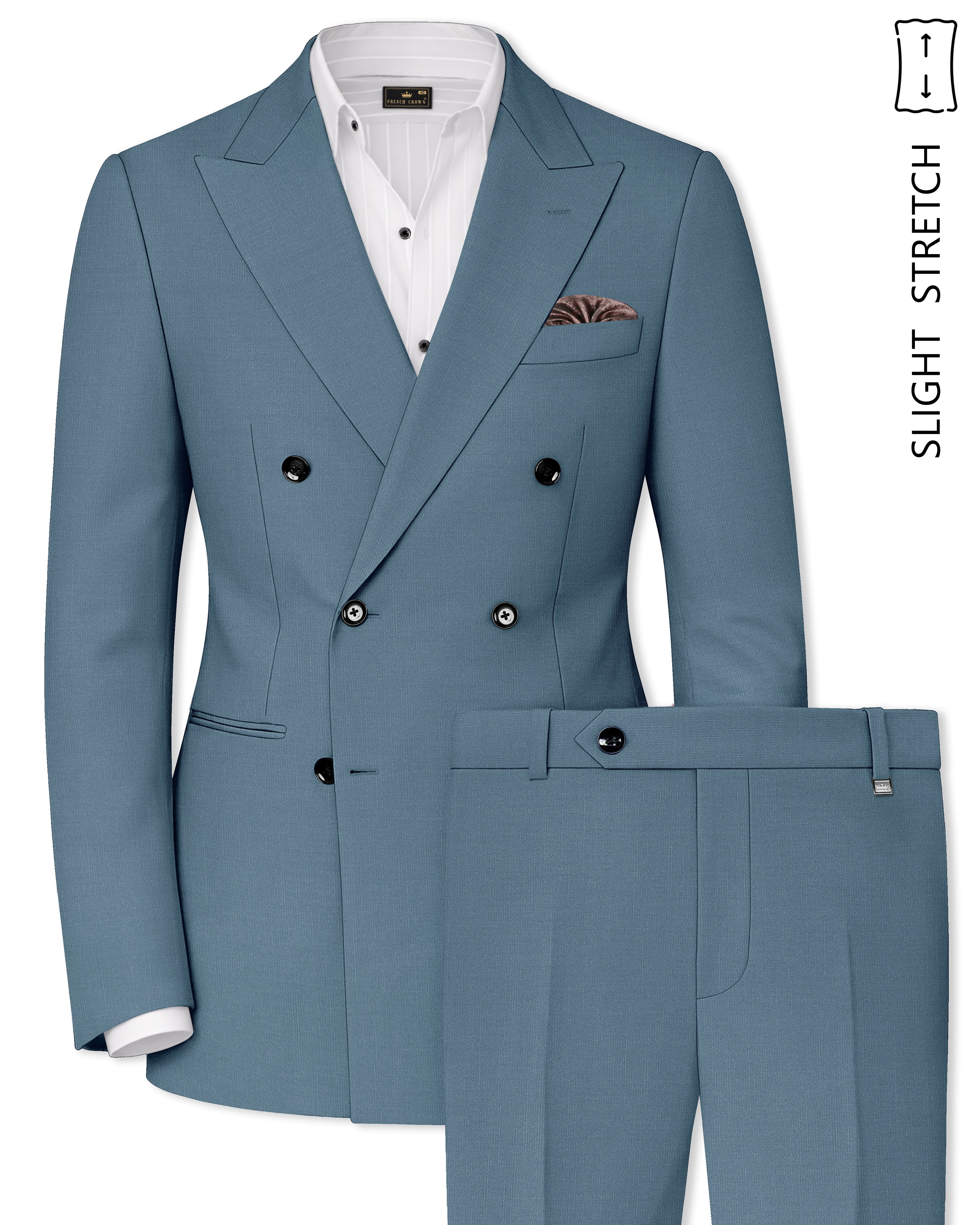 Sapphire-Fiord Blue Wool Rich Slight Stretch Double Breasted Suit