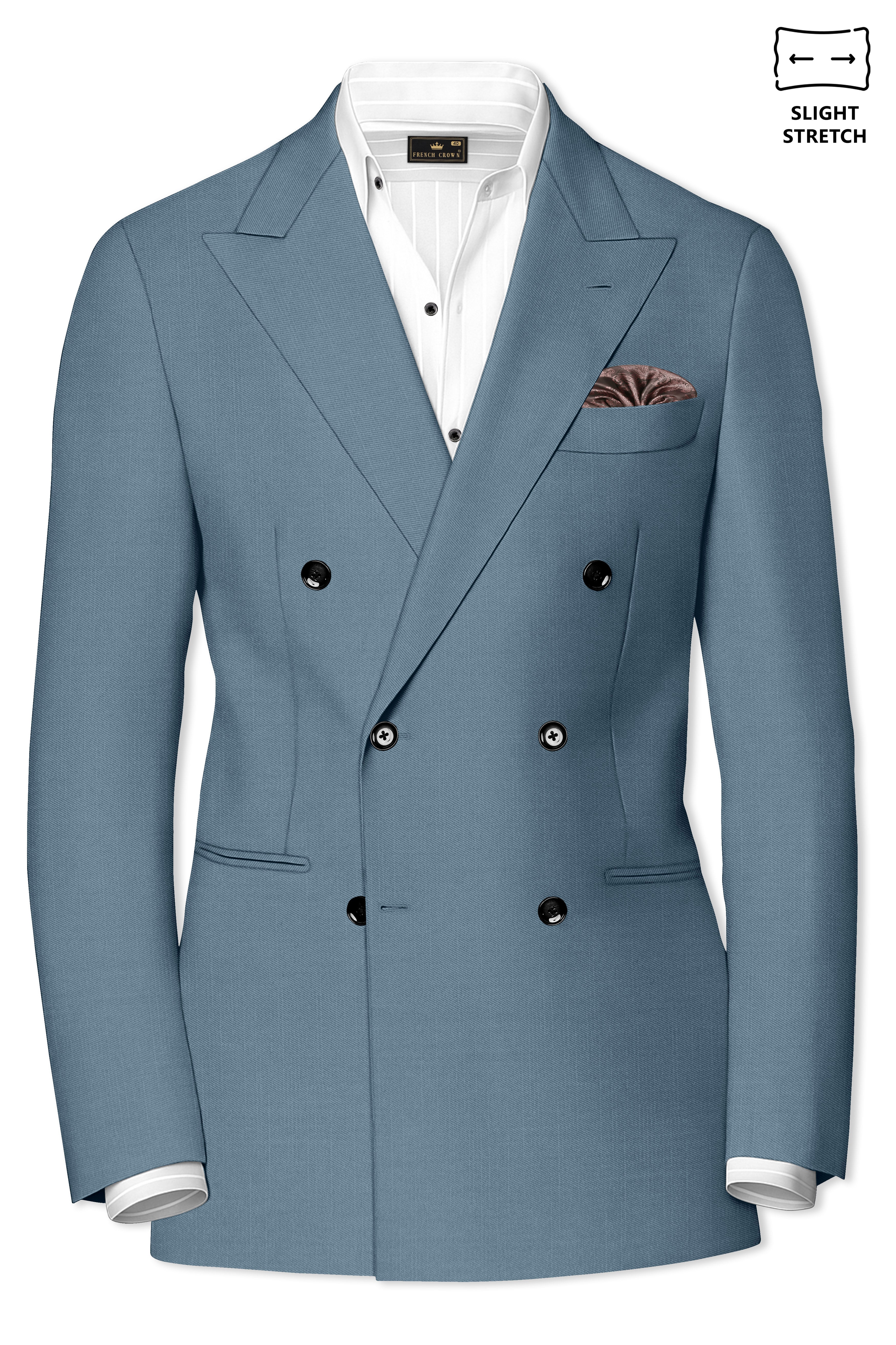 Sapphire-Fiord Blue Wool Rich Slight Stretch Double Breasted Suit
