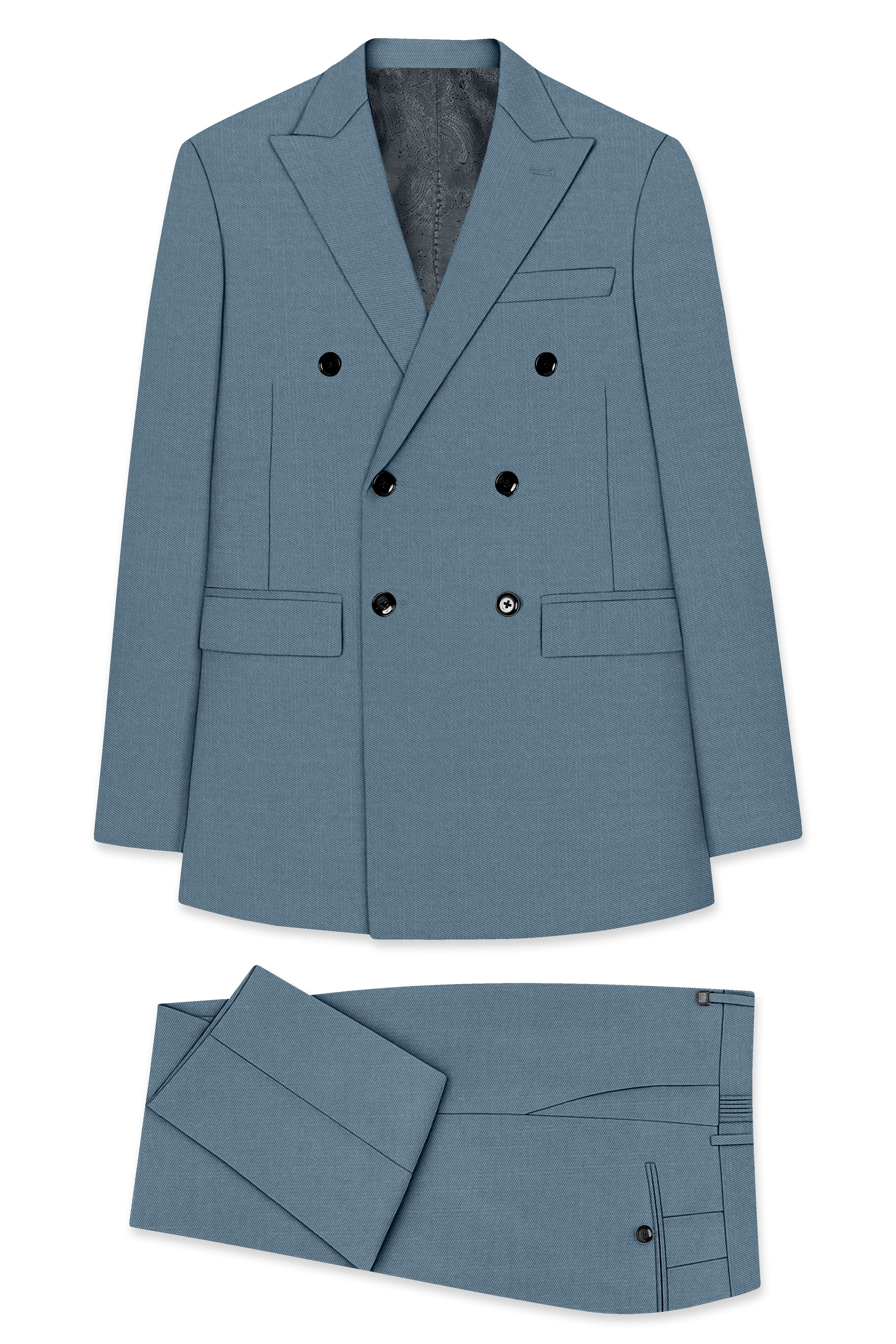 Sapphire-Fiord Blue Wool Rich Slight Stretch Double Breasted Suit