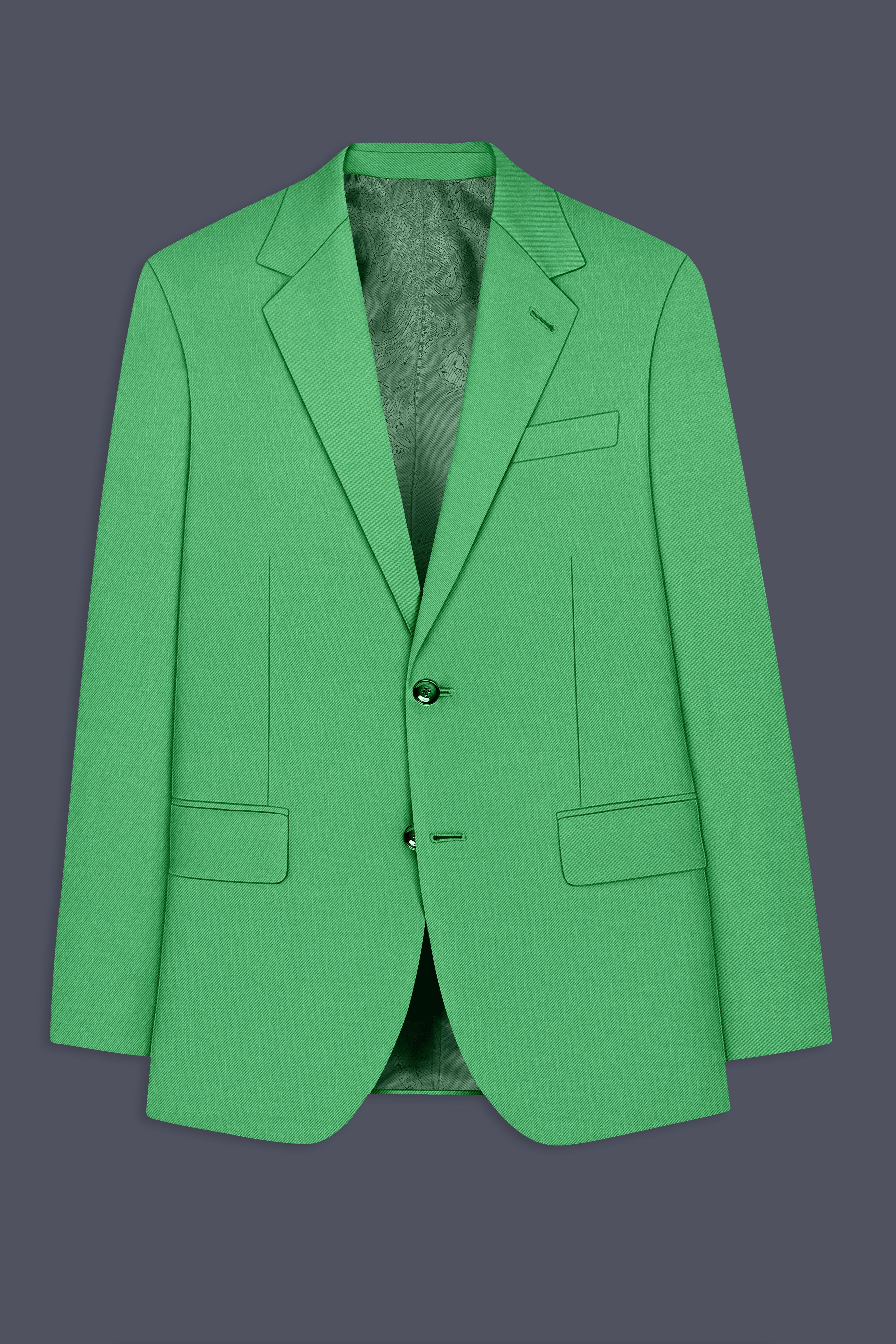 Baron-Chateau Green Wool Rich Slight Stretch Single Breasted Suit