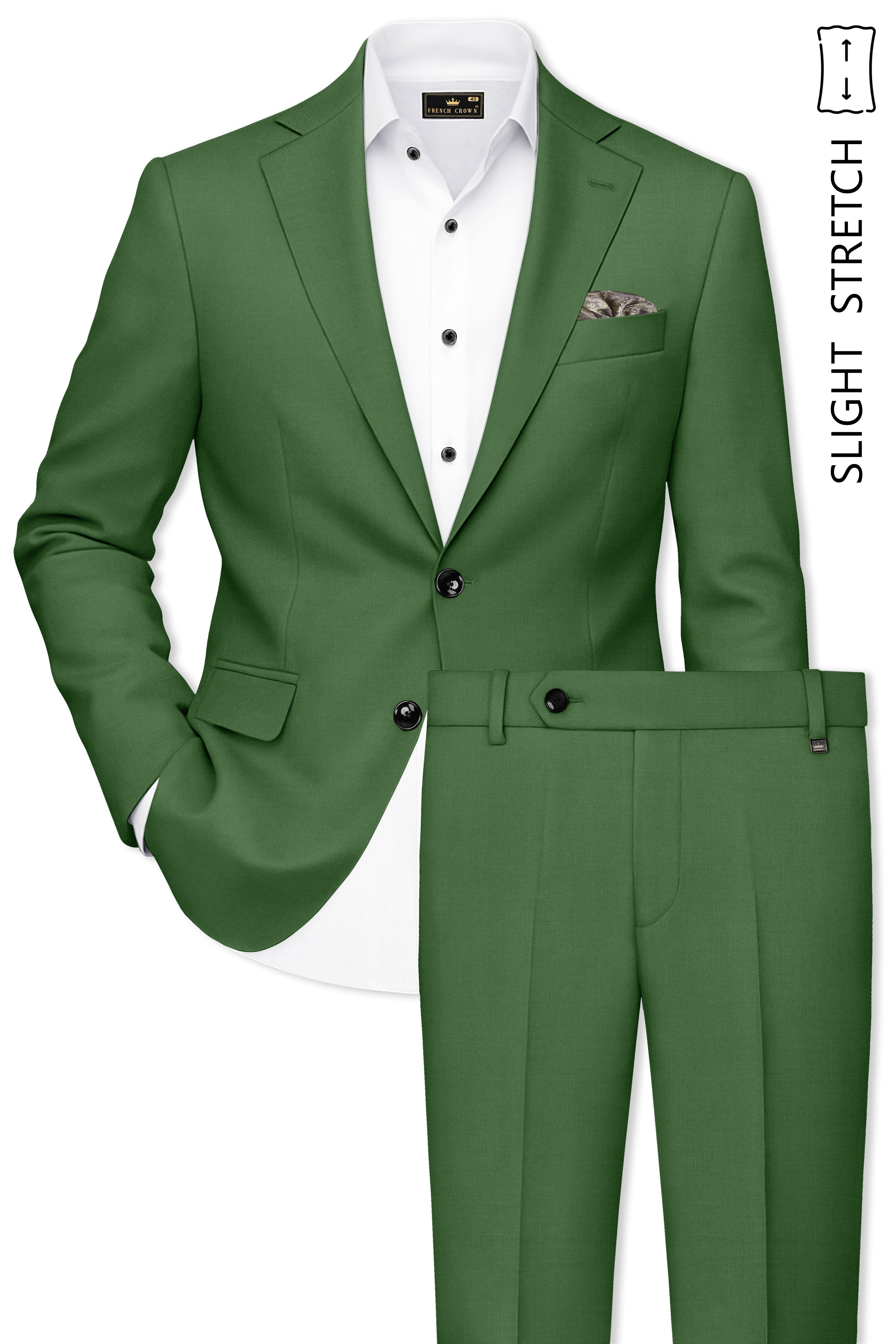 Viridian-Forest Green Wool Rich Slight Stretch Single Breasted Suit