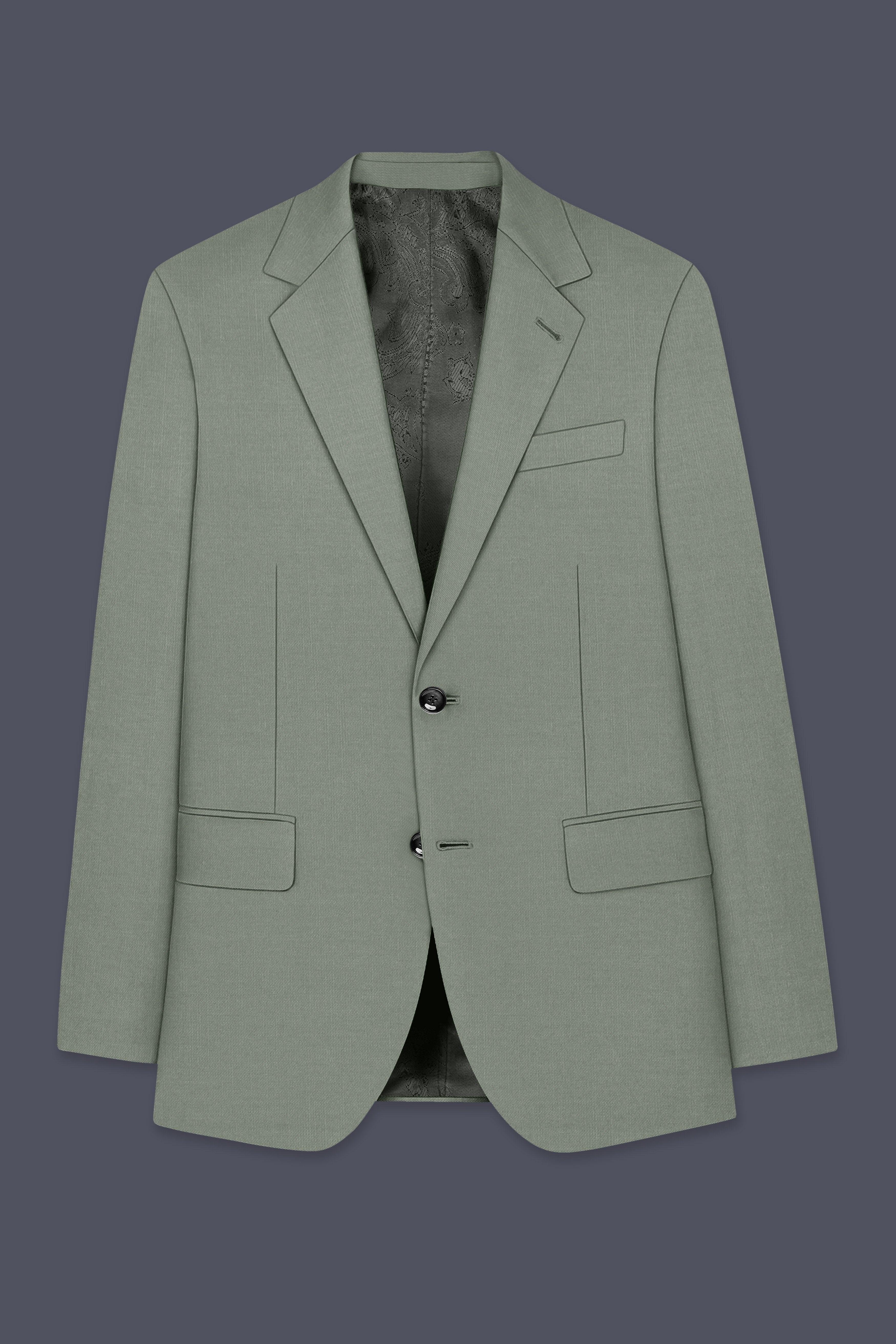 Sage-Smokey Green Wool Rich Slight Stretch Single Breasted Suit