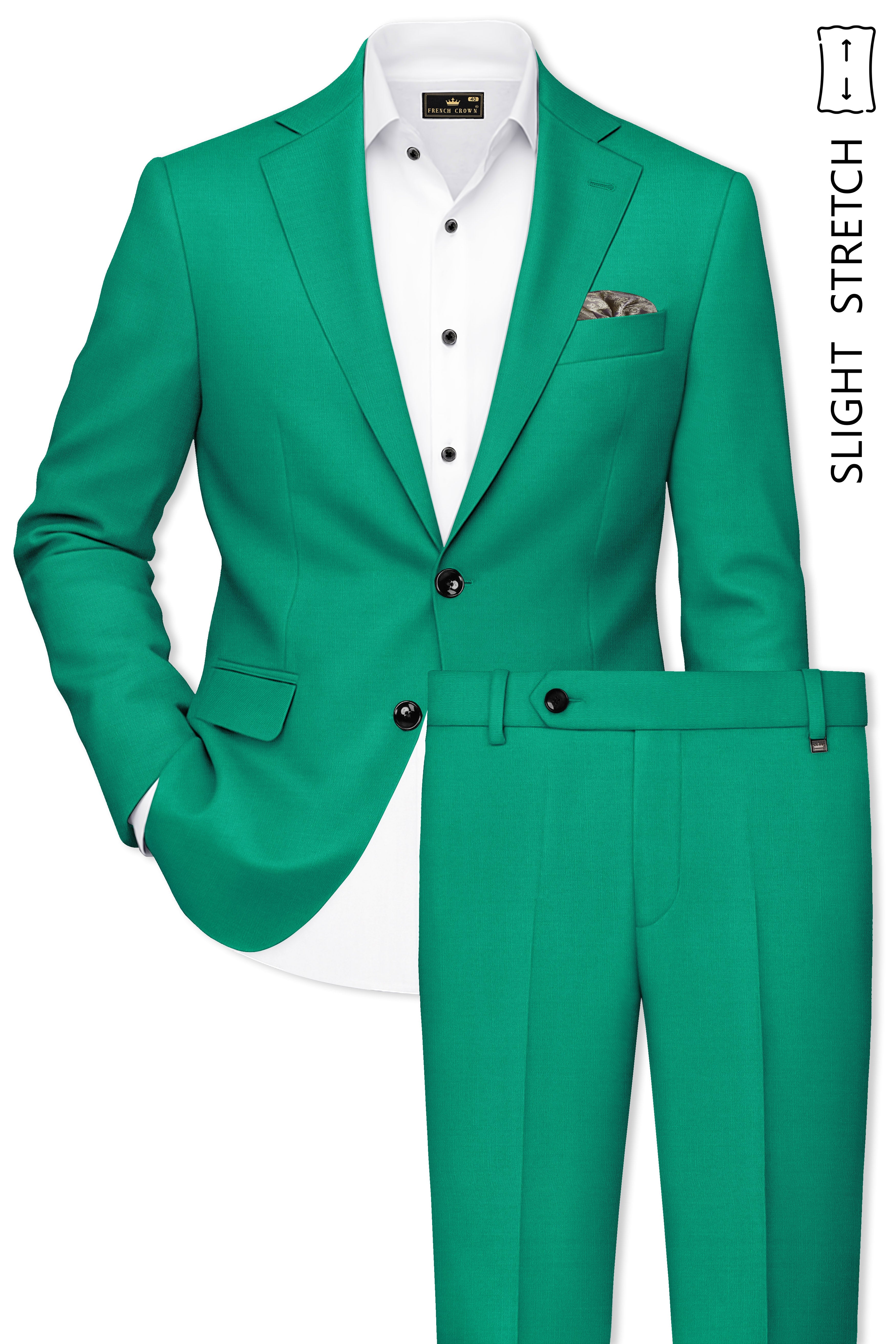 Emerald-Tropical Green Wool Rich Slight Stretch Single Breasted Suit