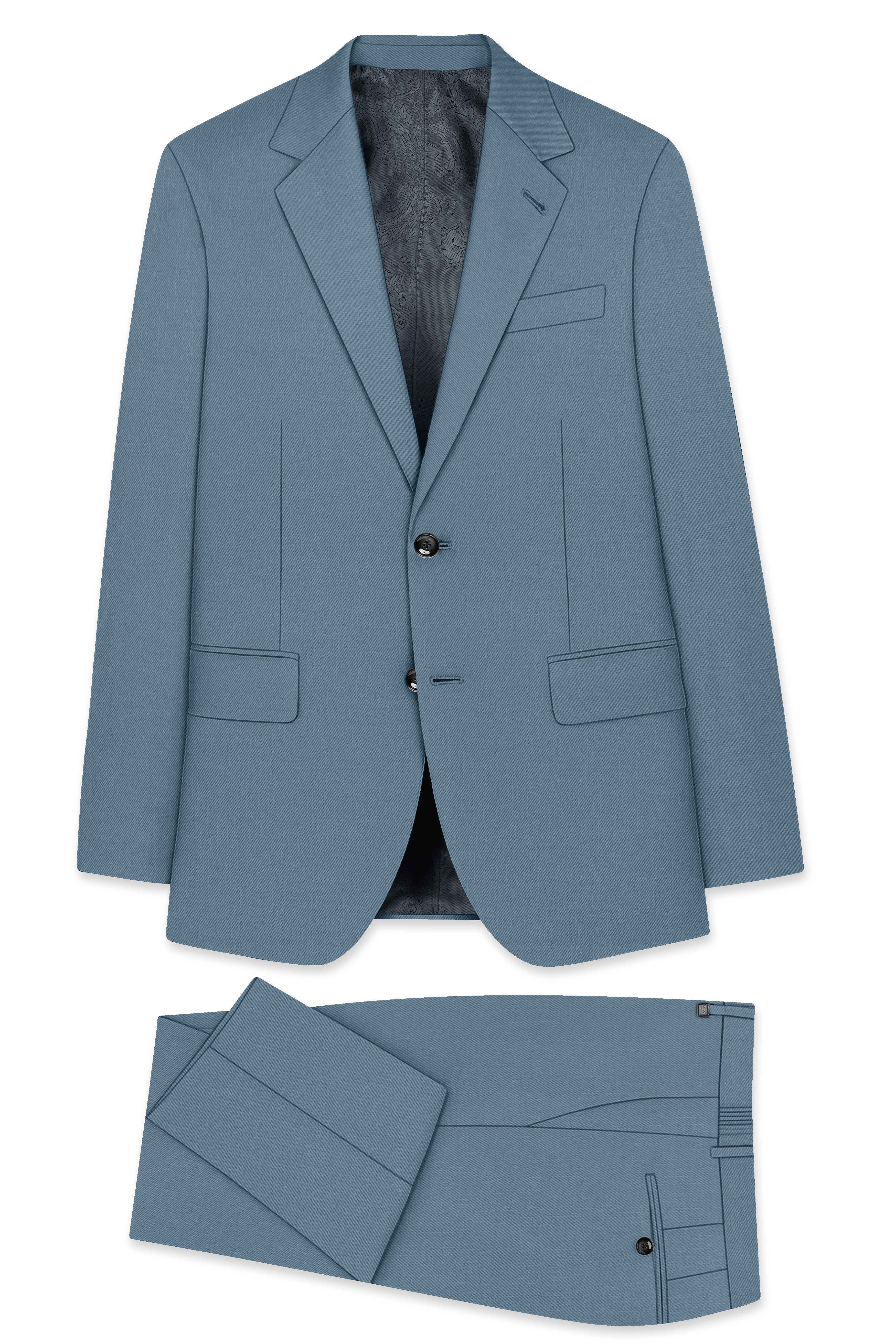 Sapphire-Fiord Blue Wool Rich Slight Stretch Single Breasted Suit