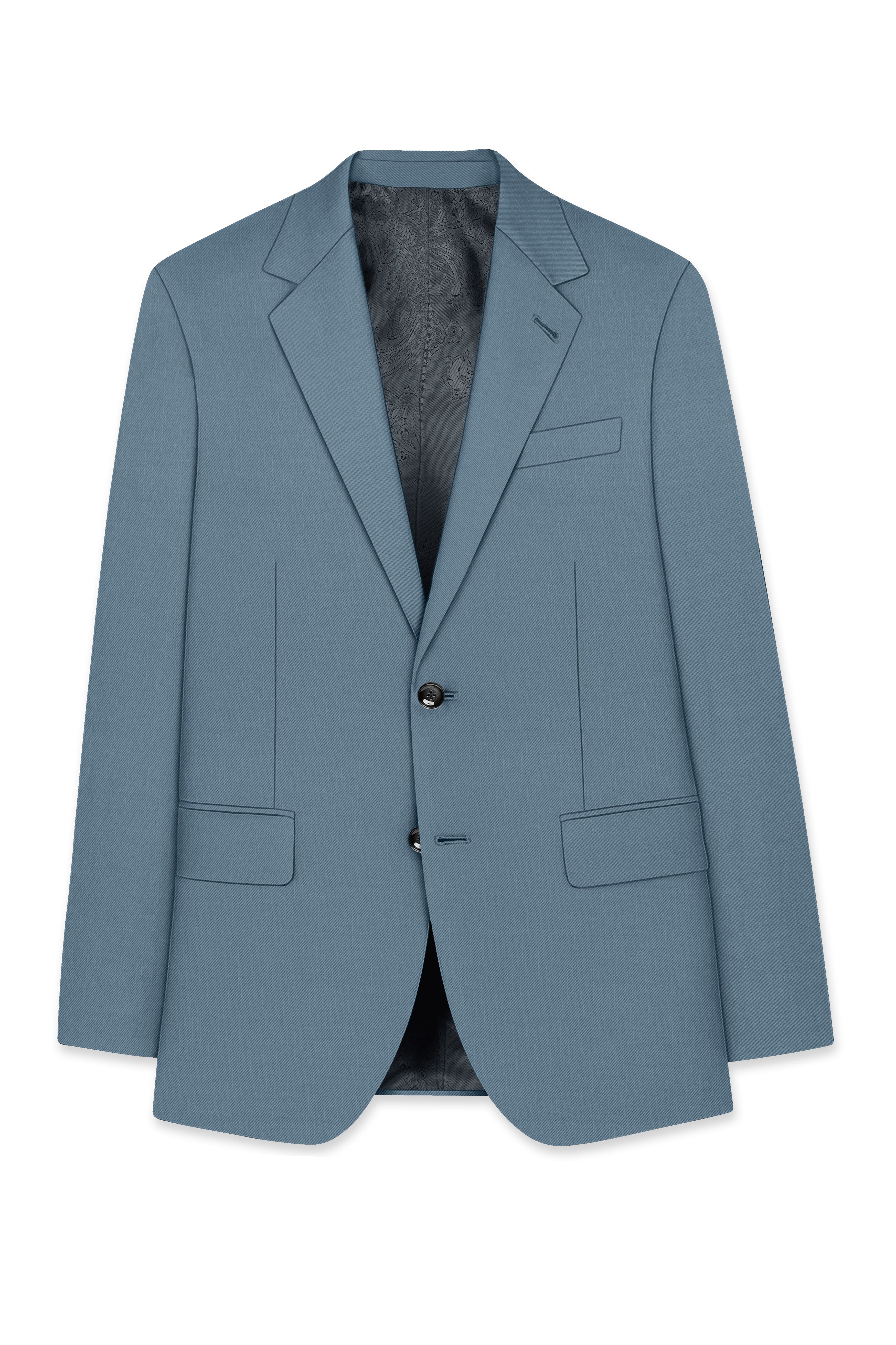 Sapphire-Fiord Blue Wool Rich Slight Stretch Single Breasted Suit