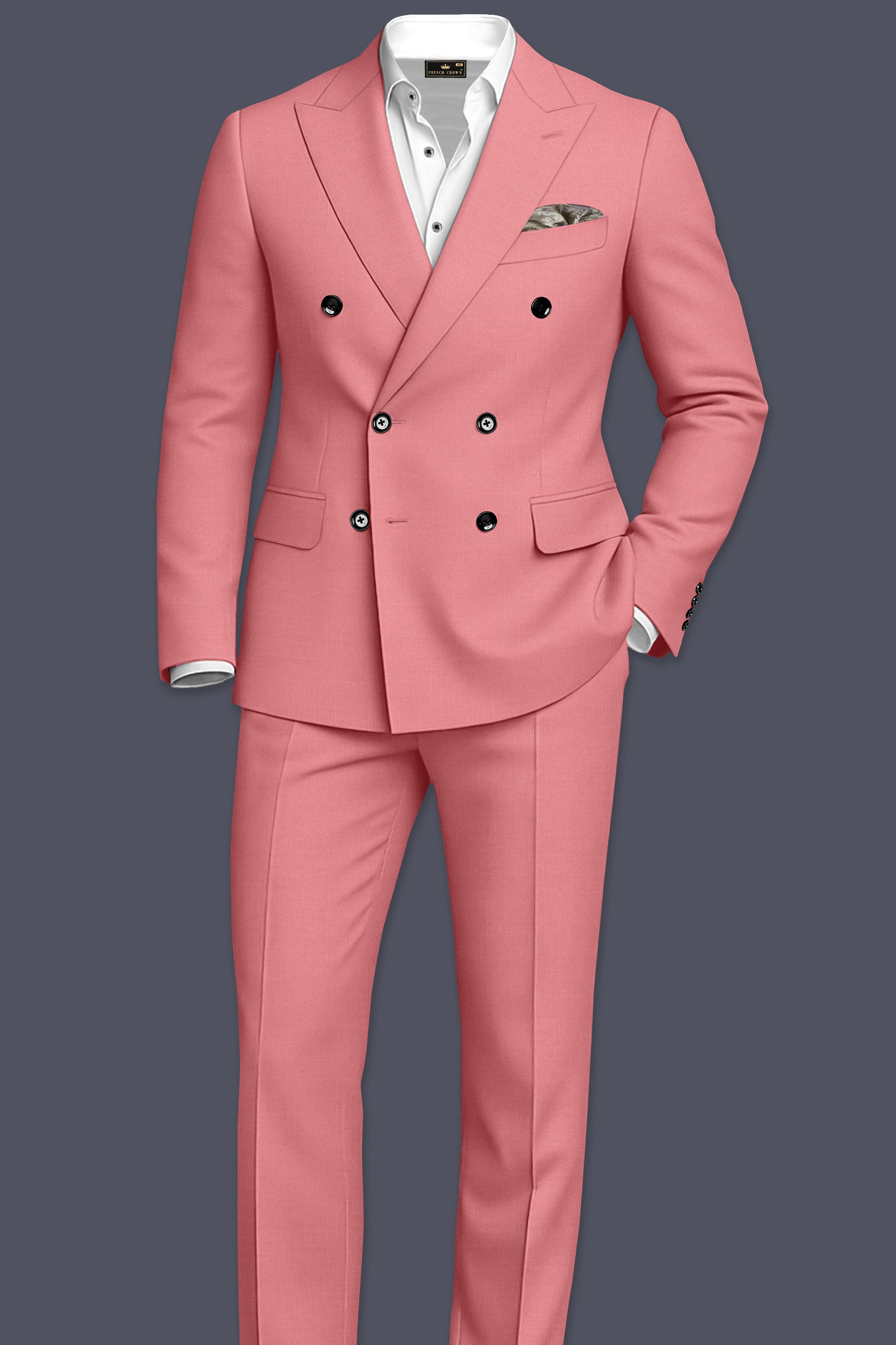 Solaro-Coral Orange Wool Rich Slight Stretch Double Breasted Suit