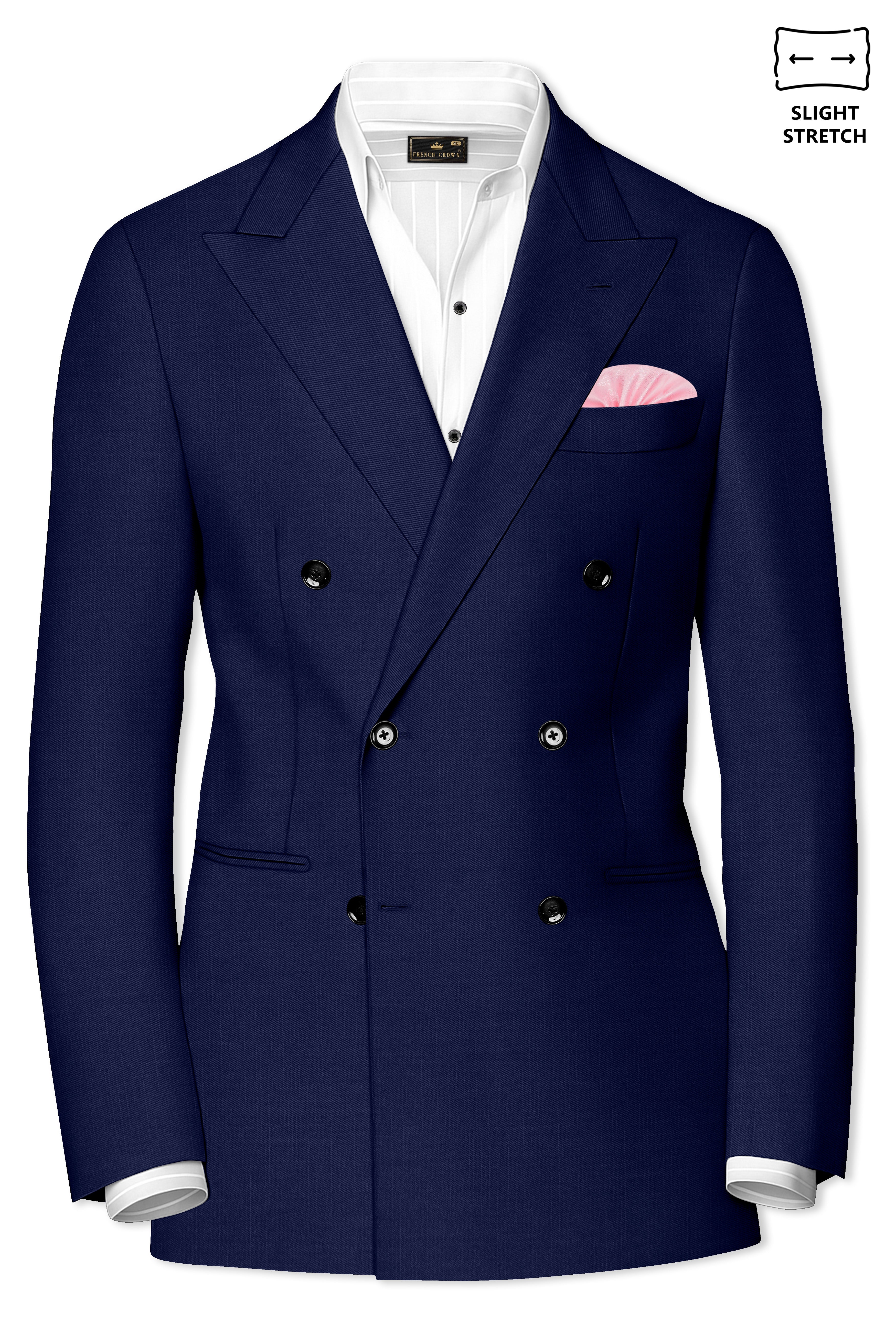 Obsidio-Ebony Navy Blue Wool Rich Slight Stretch Double Breasted Suit