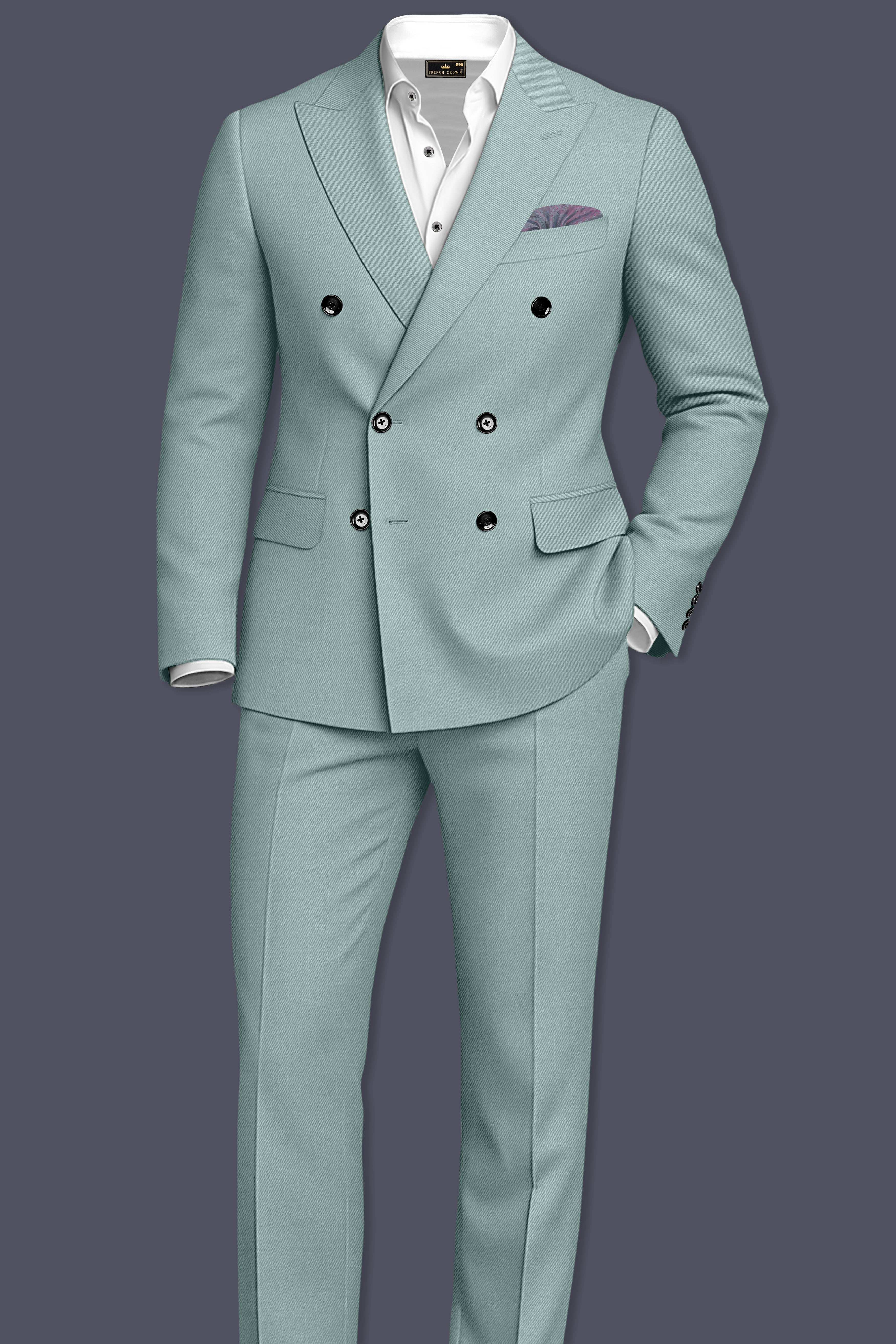 Tropic-Cadet Green Wool Rich Slight Stretch Double Breasted Suit