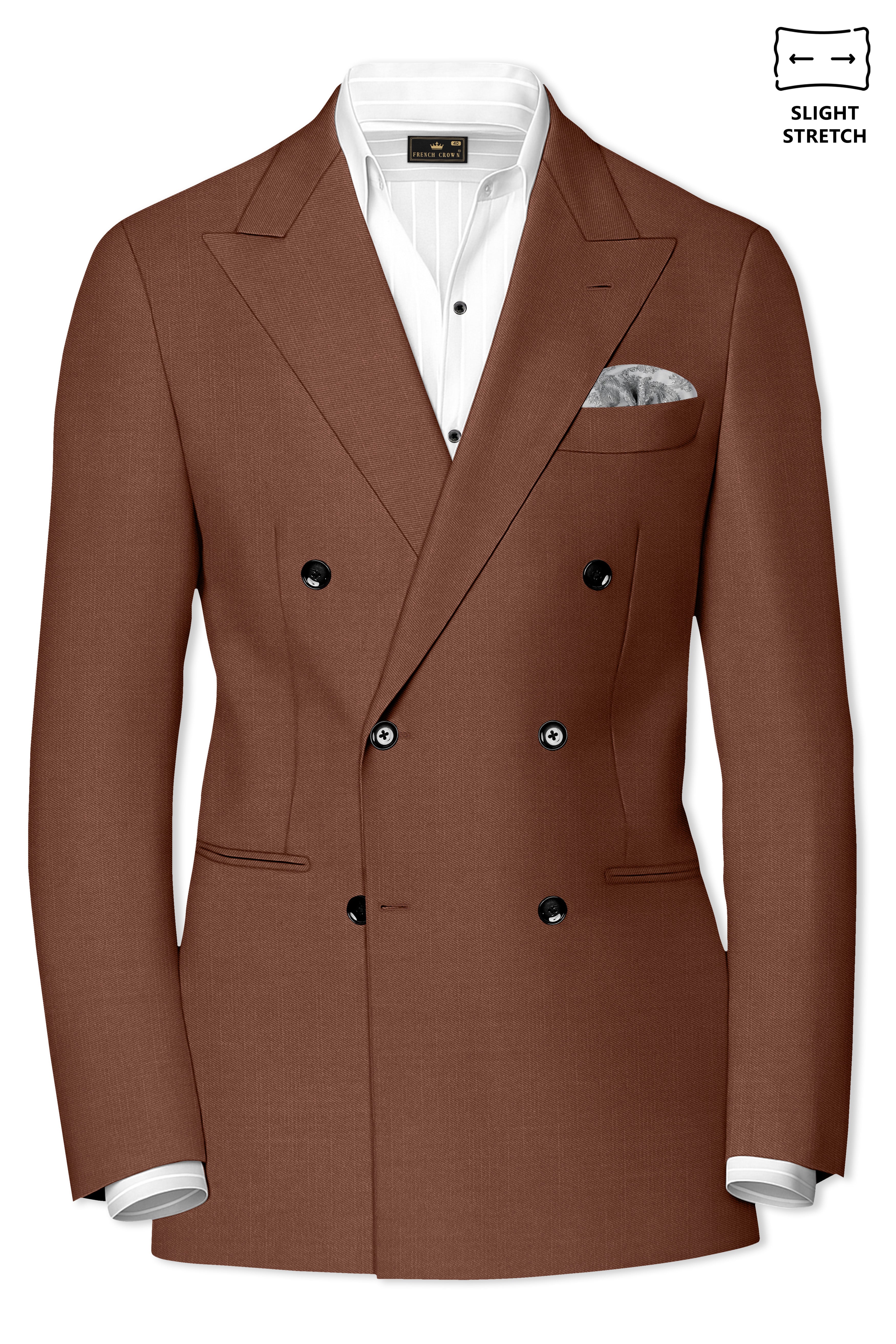 Sienna-Rust Brown Wool Rich Slight Stretch Double Breasted Suit