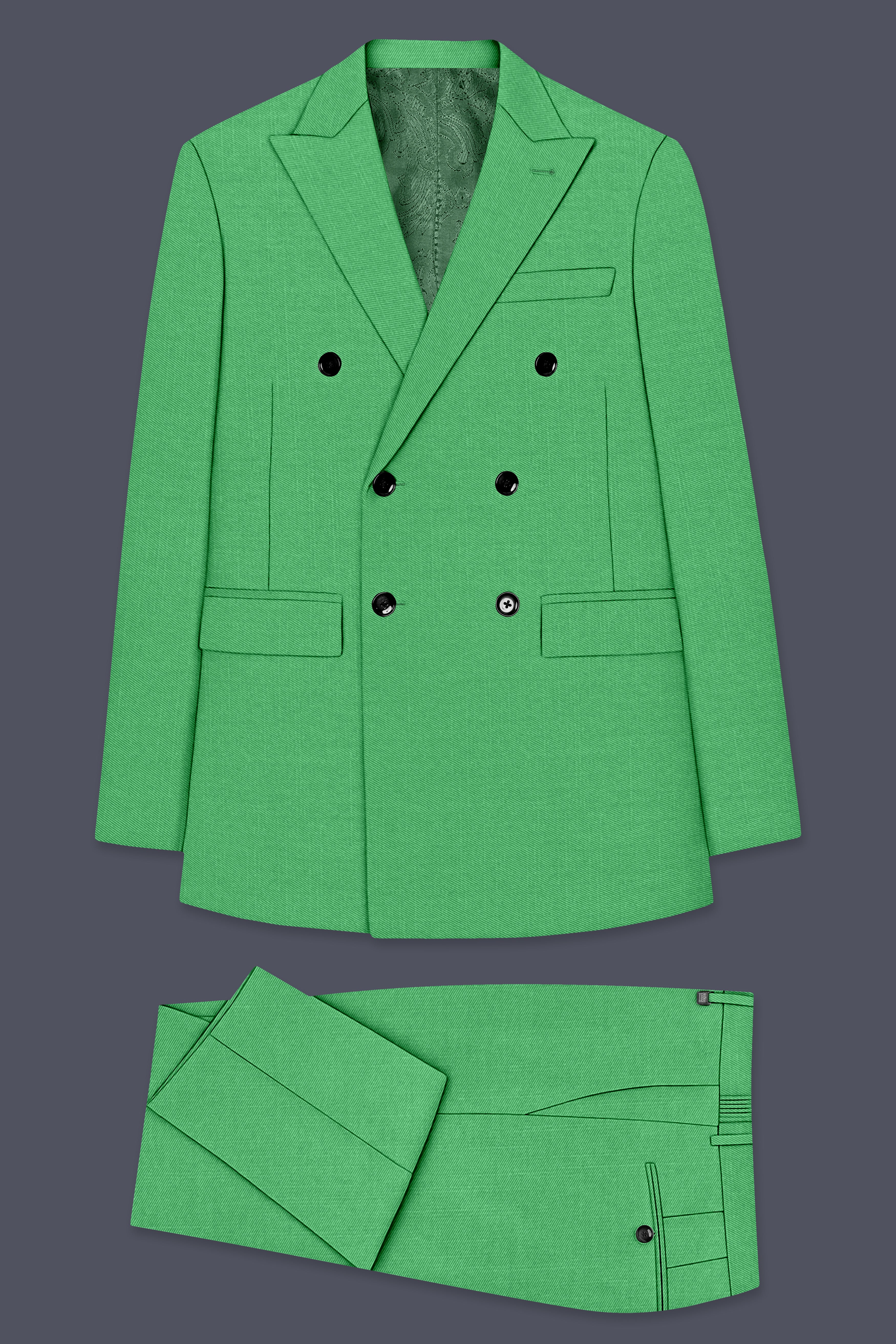 Baron-Chateau Green Wool Rich Slight Stretch Double Breasted Suit
