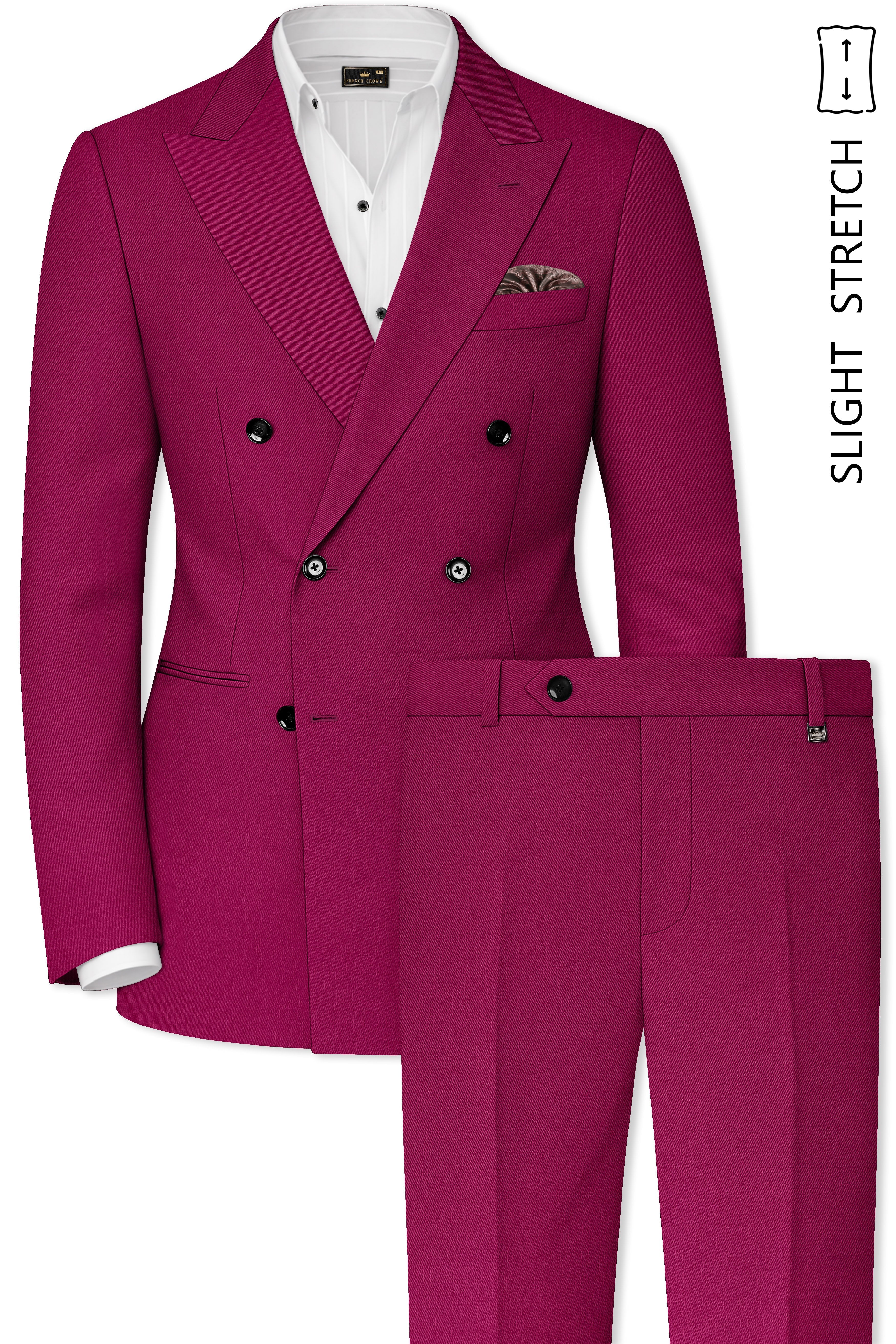 Orchid-Mulberry Pink Wool Rich Slight Stretch Double Breasted Suit