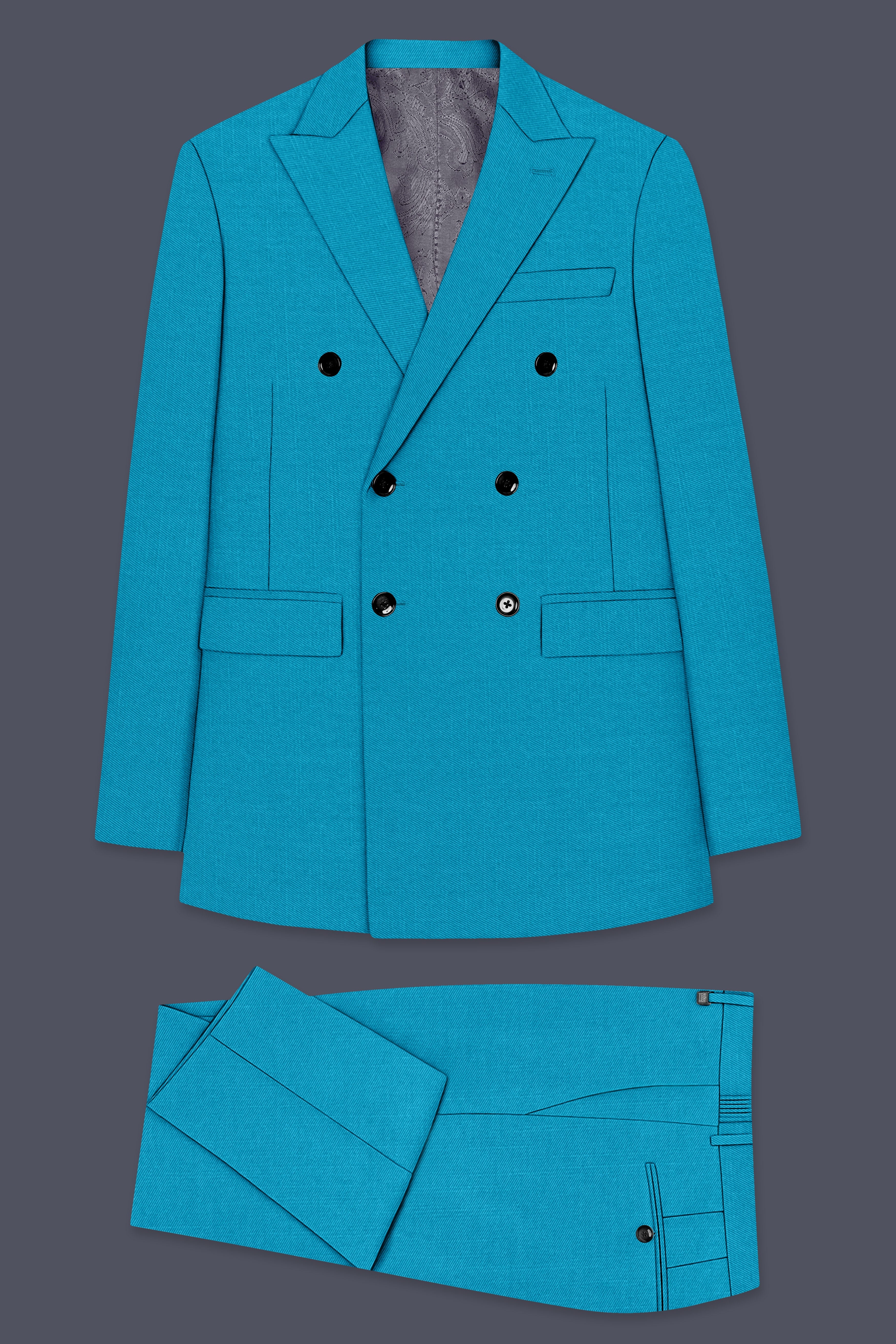 Atlantic-Bondi Blue Wool Rich Slight Stretch Double Breasted Suit