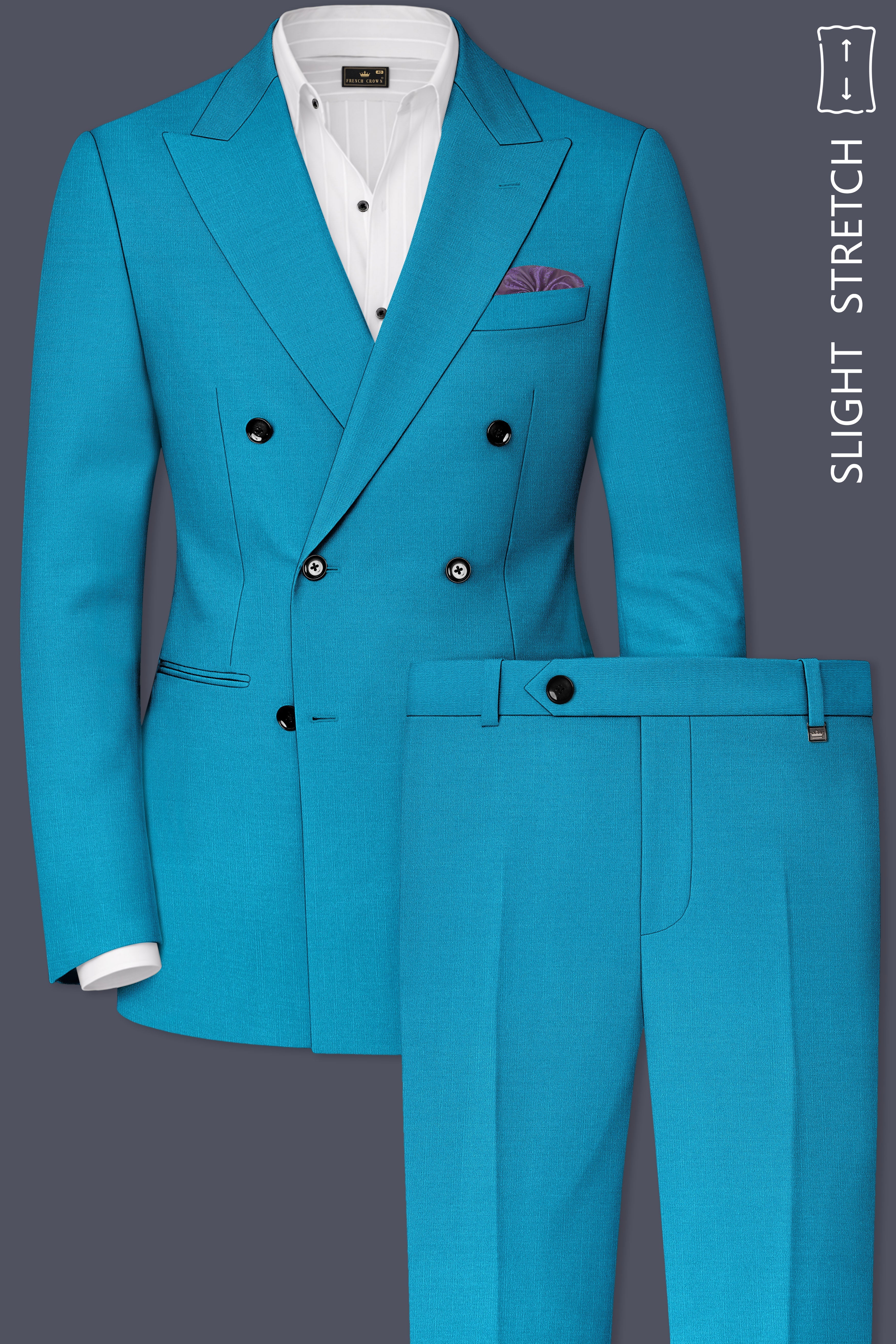 Atlantic-Bondi Blue Wool Rich Slight Stretch Double Breasted Suit