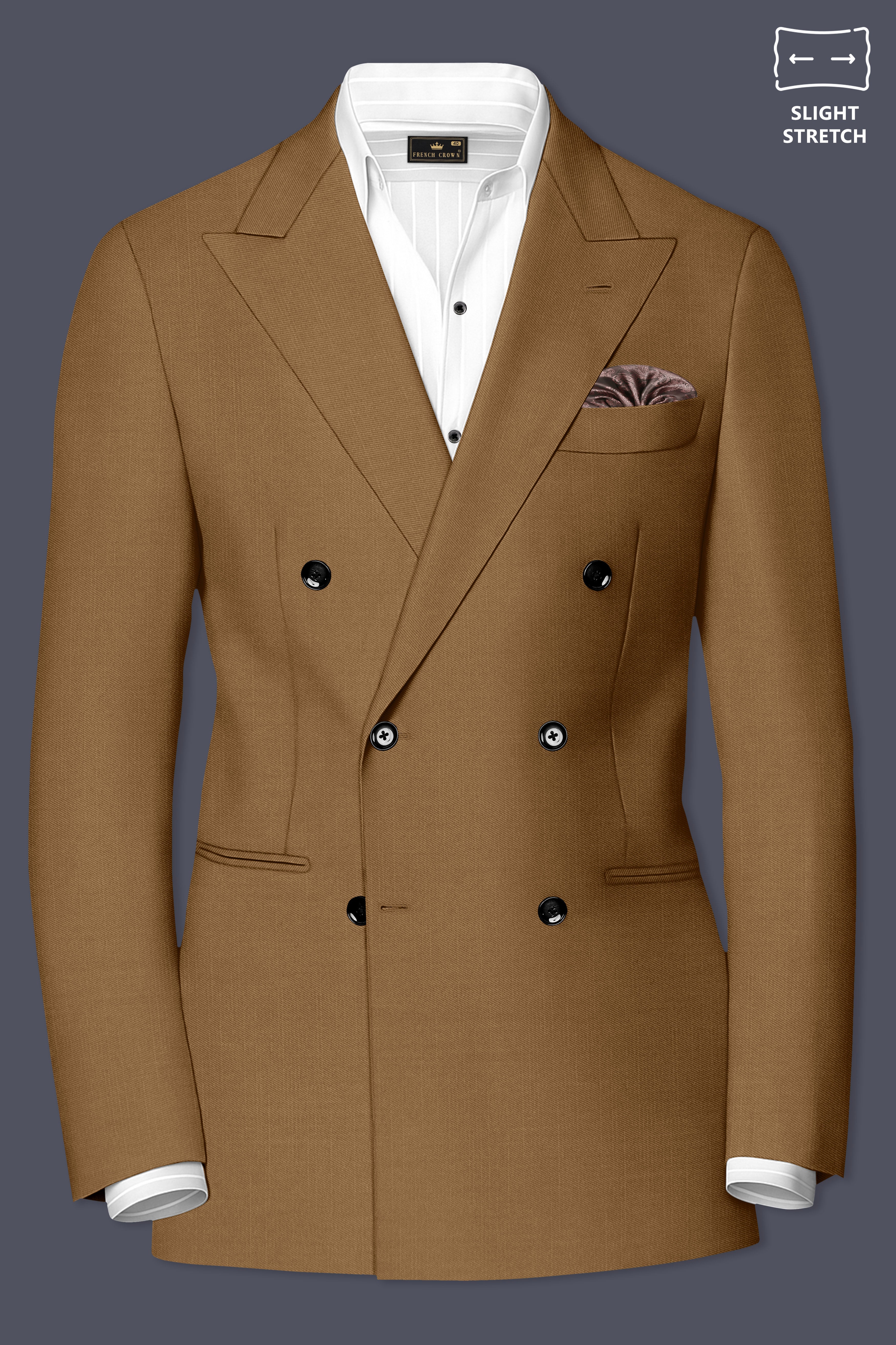 Sapphire-Potters Brown Wool Rich Slight Stretch Double Breasted Suit