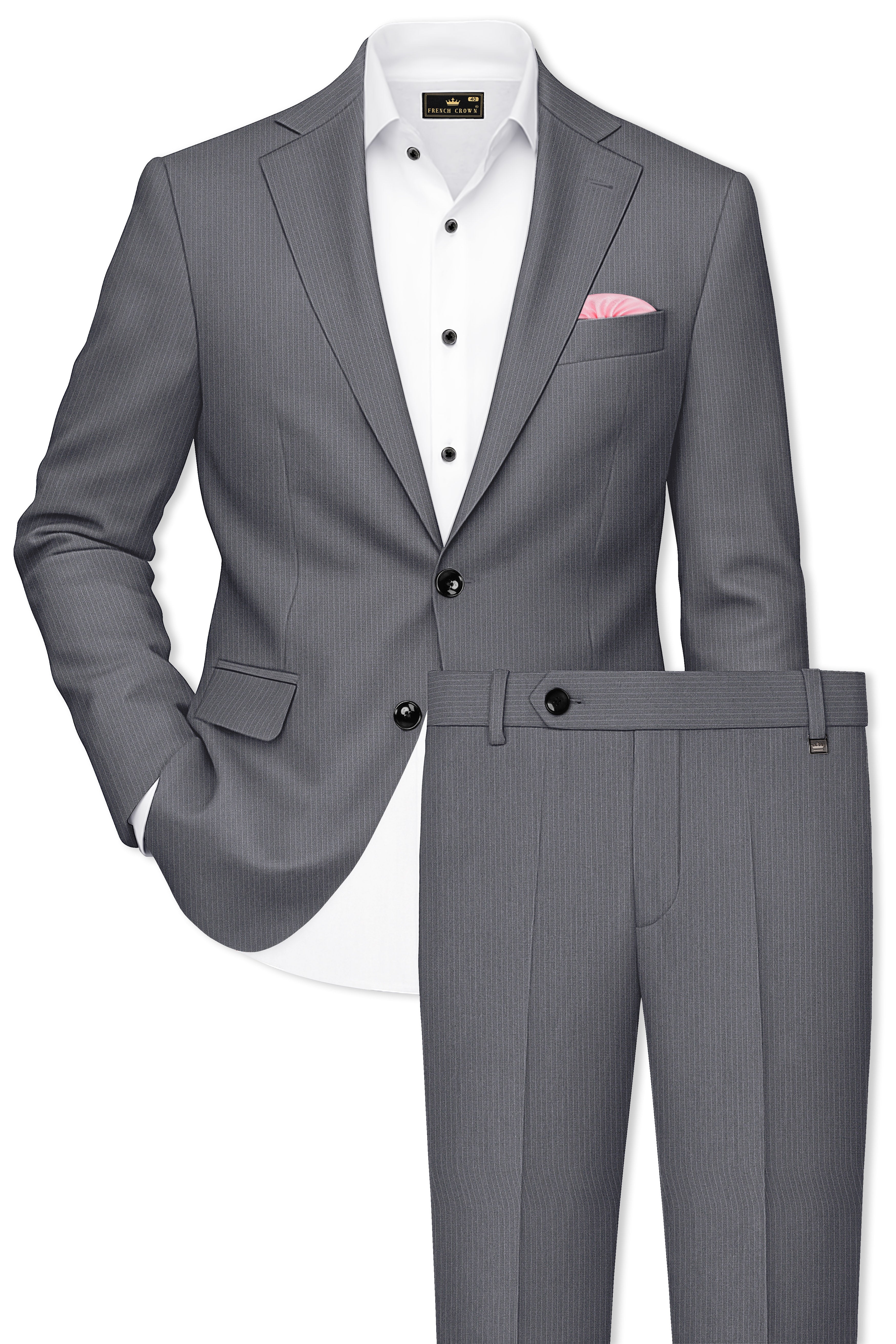 Apex-Ironside Gray Pencil Striped Wool Rich Slight Stretch Single Breasted Suit