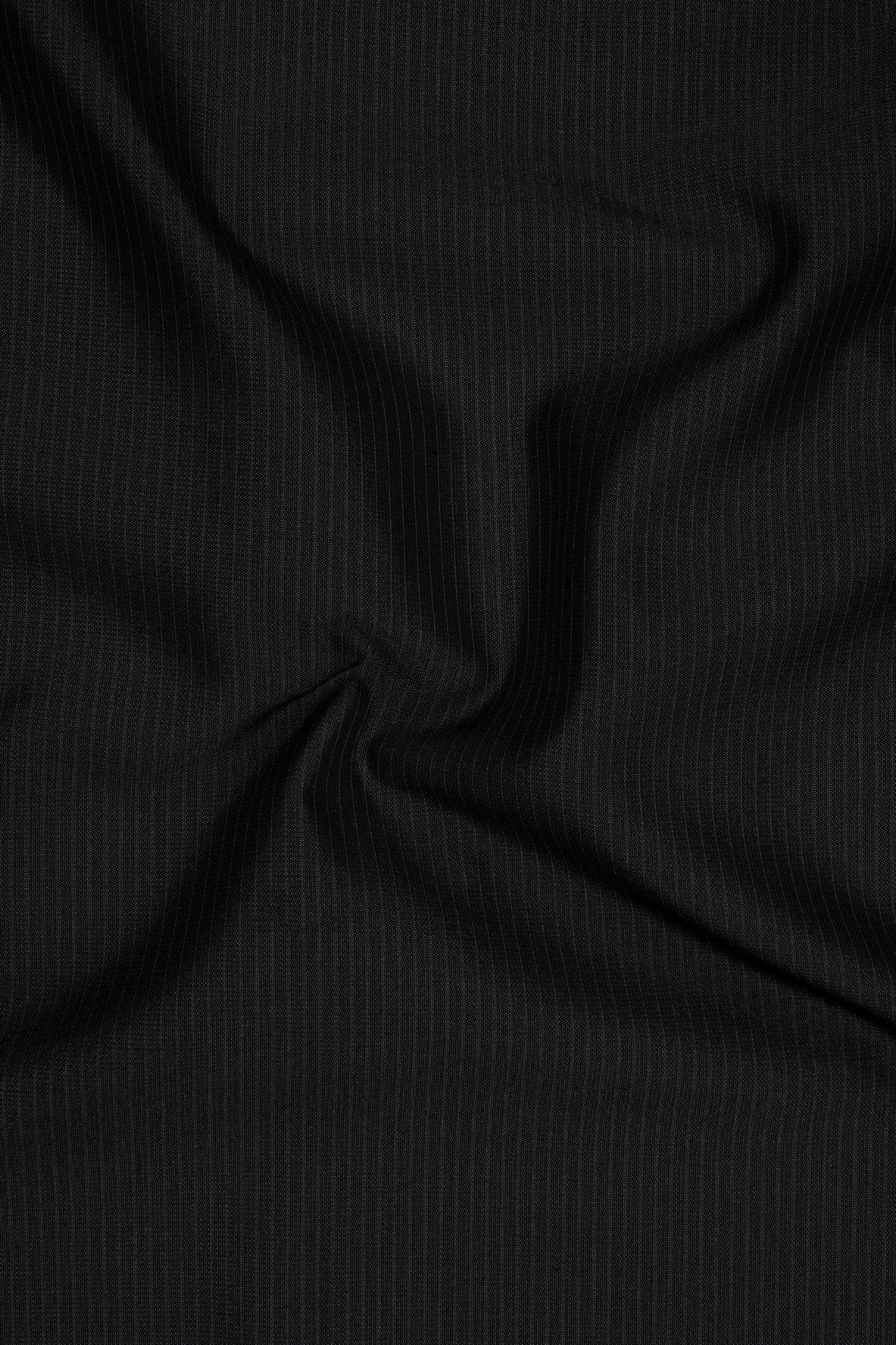 Noir-Jade Black Pencil Striped Wool Rich Slight Stretch Double Breasted Suit