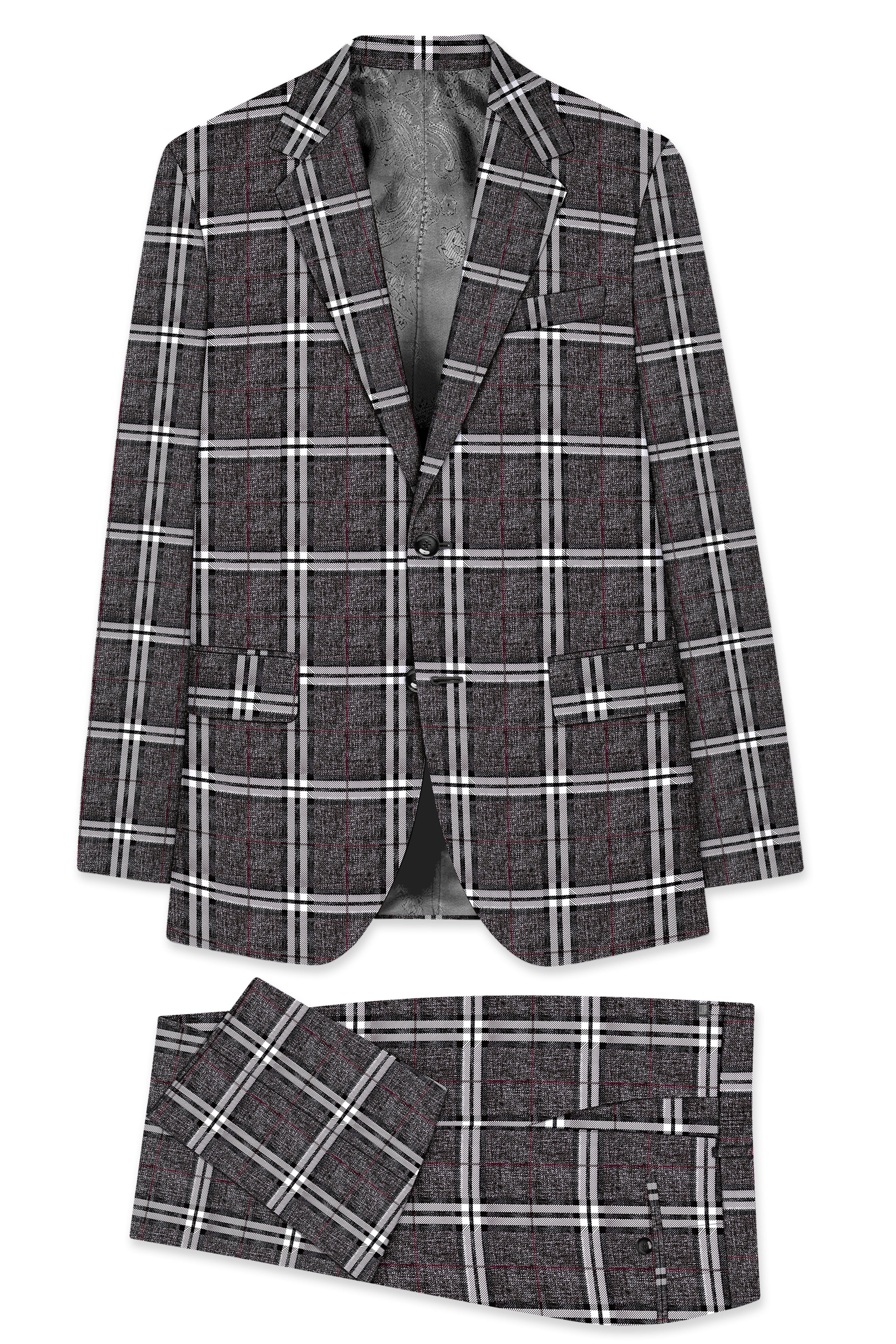 Axiom-Granite Gray Plaid Wool Rich Single Breasted Suit